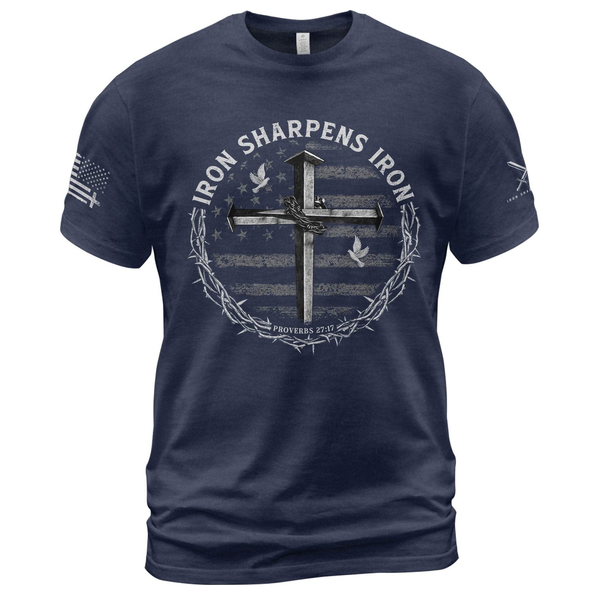 Iron Sharpens Iron Cross Proverbs 27:17 Christian T-Shirt - Rust Field Wear