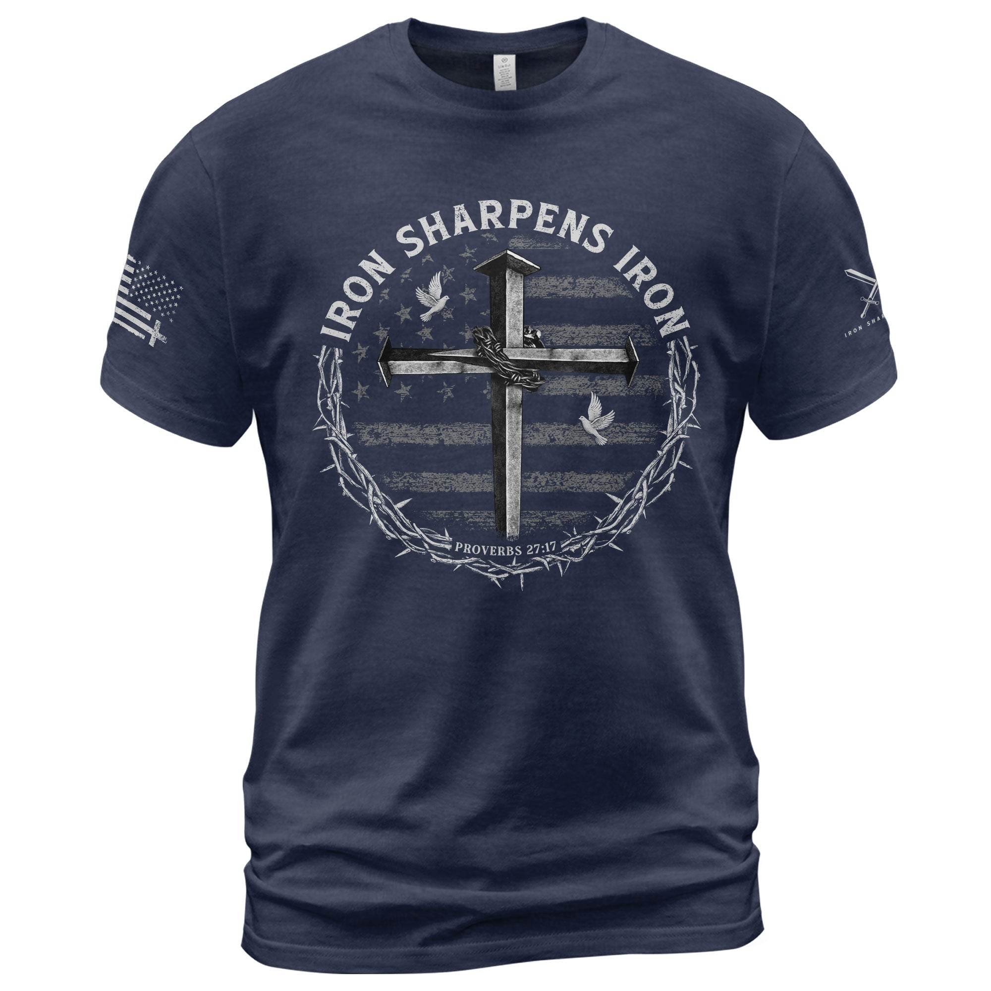 Iron Sharpens Iron Cross Proverbs 27:17 Christian T-Shirt - Rust Field Wear