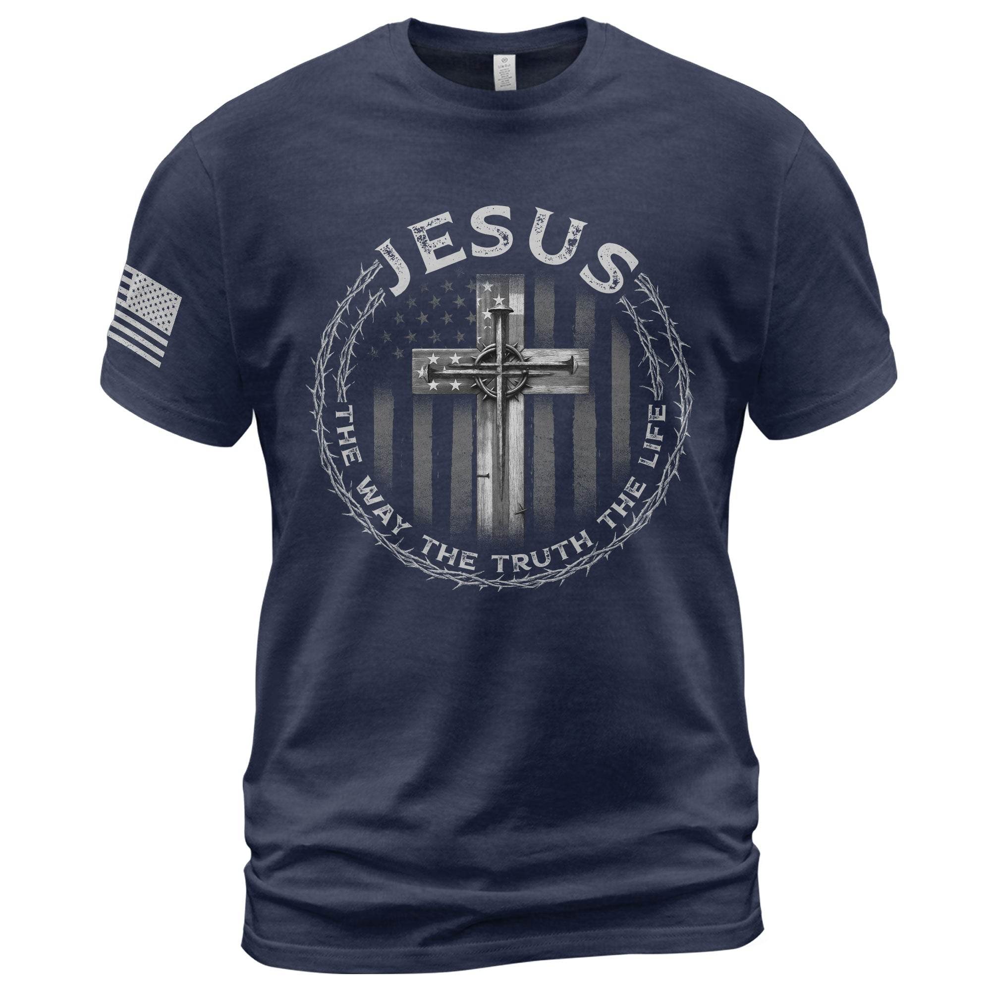 Jesus Cross American Flag The Way The Truth The Life T-Shirt - Rust Field Wear