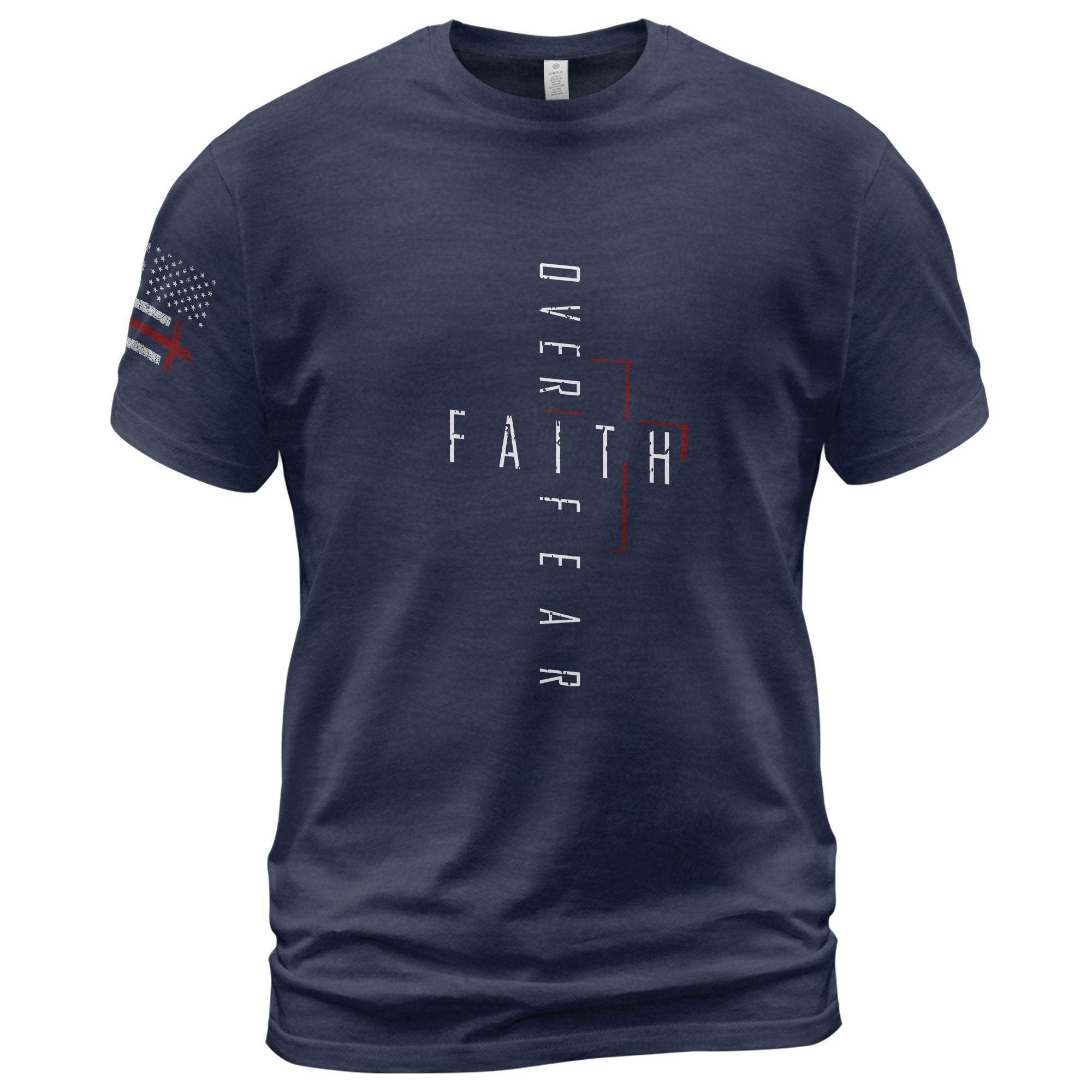 Faith Over Fear Vertical Cross Modern Design T-Shirt - Rust Field Wear