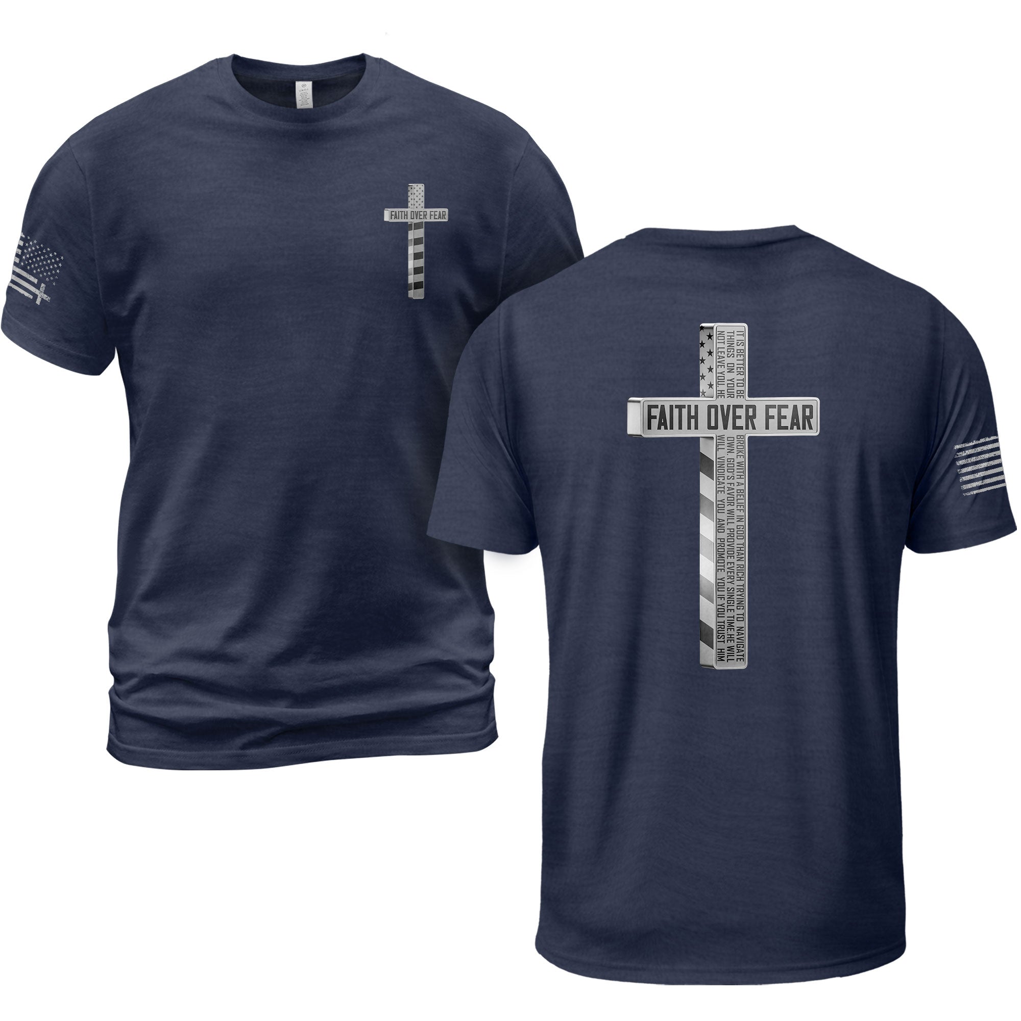 Faith Over Fear American USA Flag Cross Christian T-Shirt