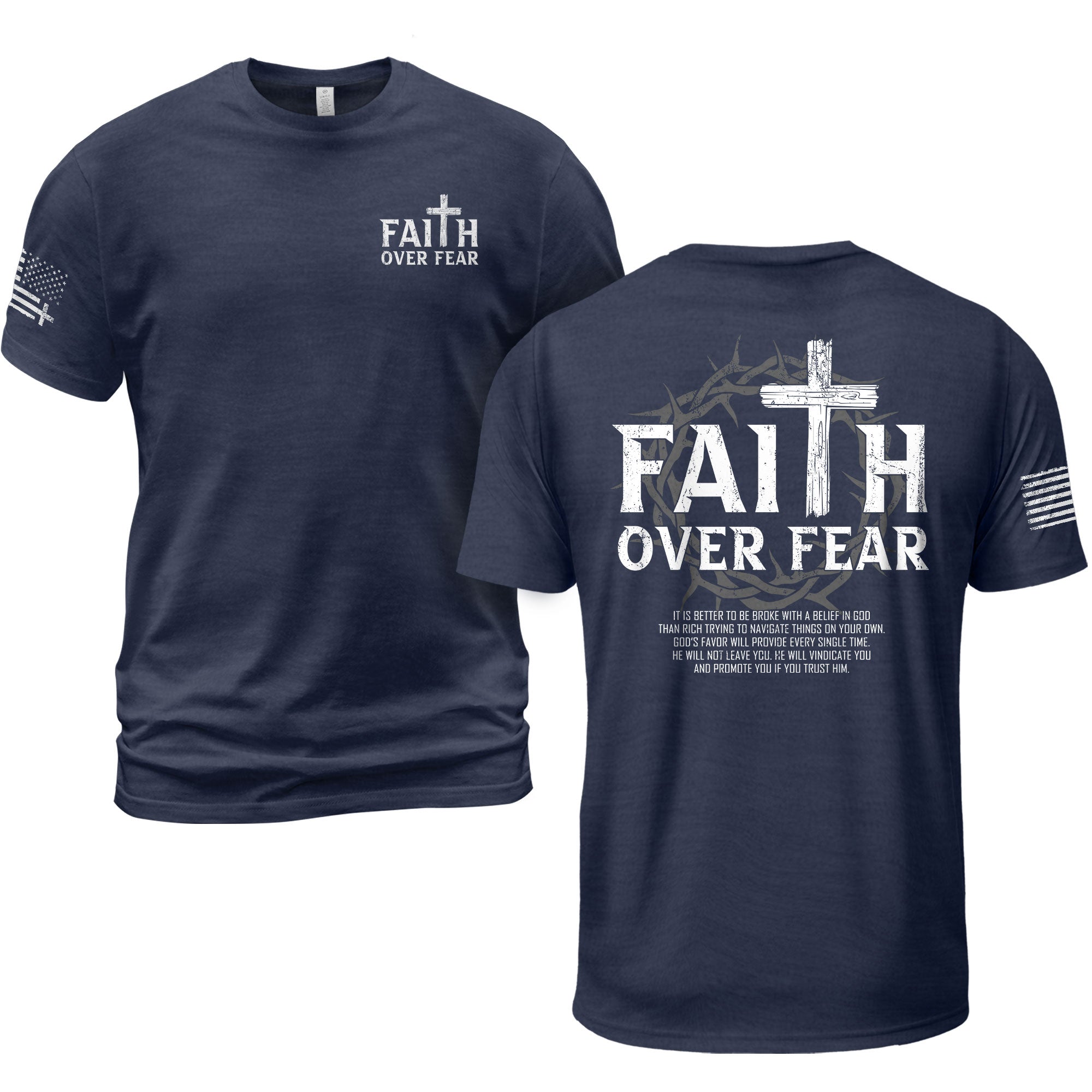 Faith Over Fear Wooden Cross Crown Christian T-Shirt