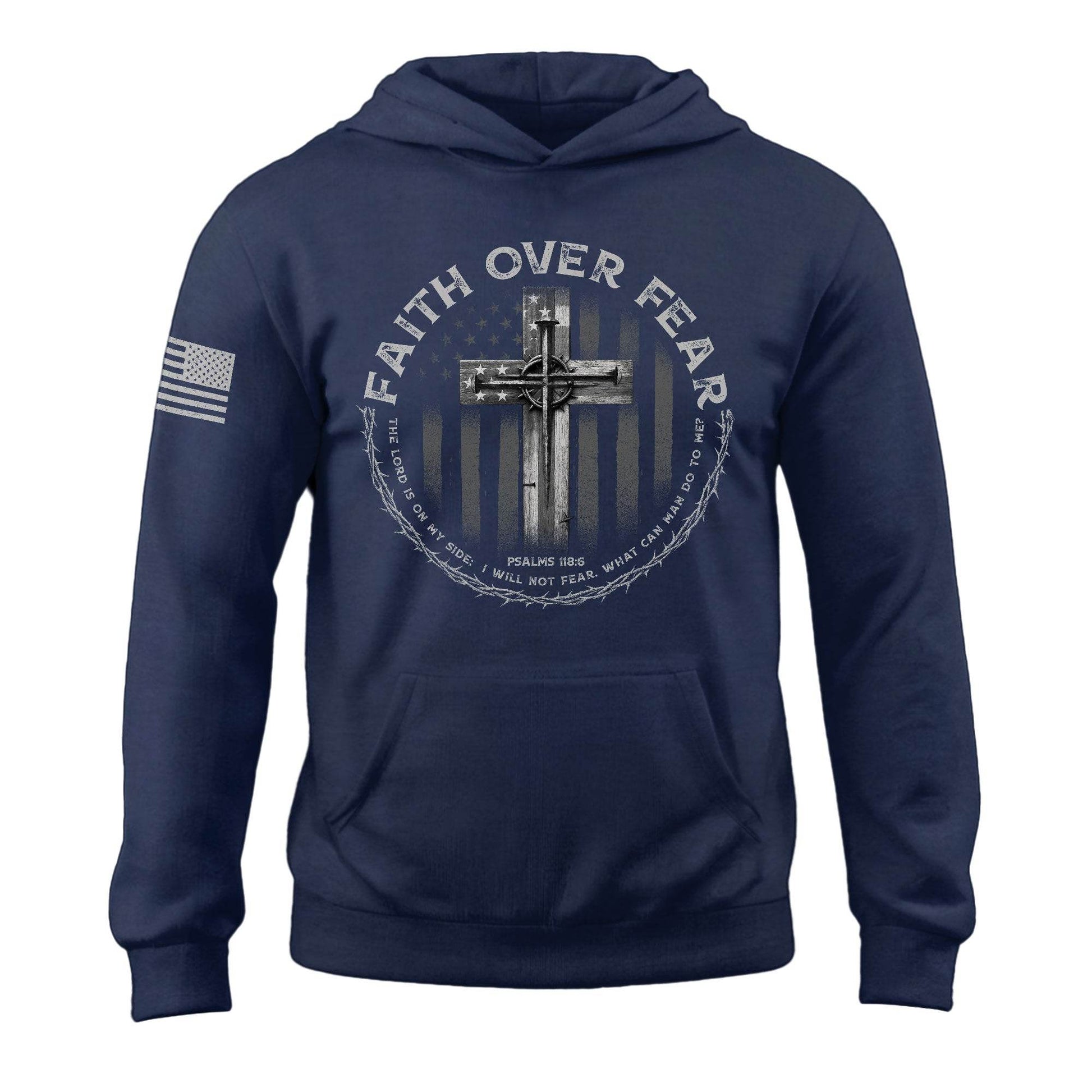 Faith Over Fear Cross American Flag Hoodie - Rust Field Wear