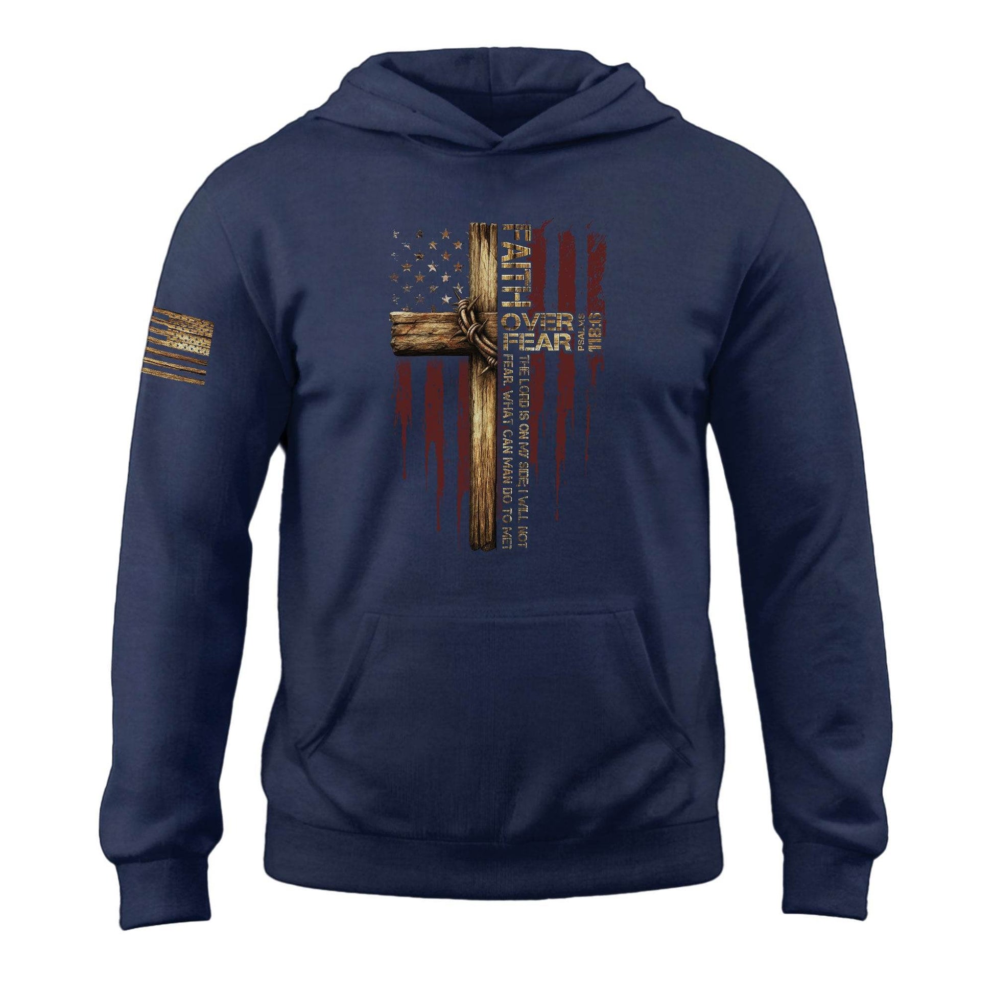 Faith Over Fear American Flag Cross Hoodie - Rust Field Wear