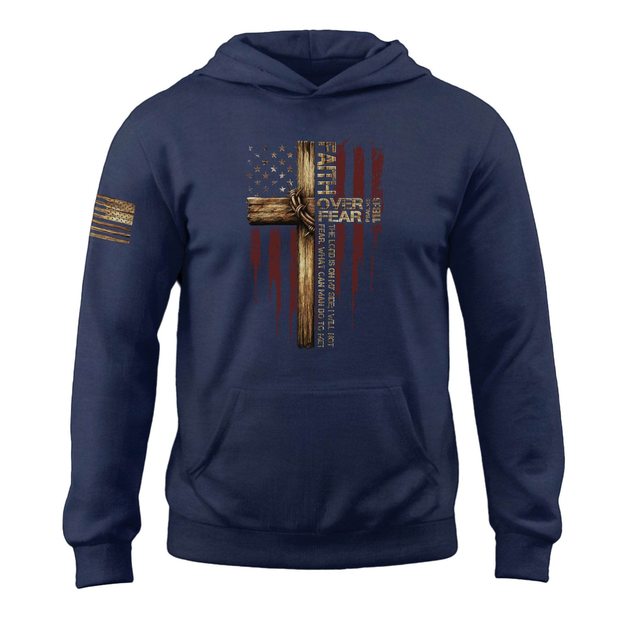 Faith Over Fear American Flag Cross Hoodie - Rust Field Wear