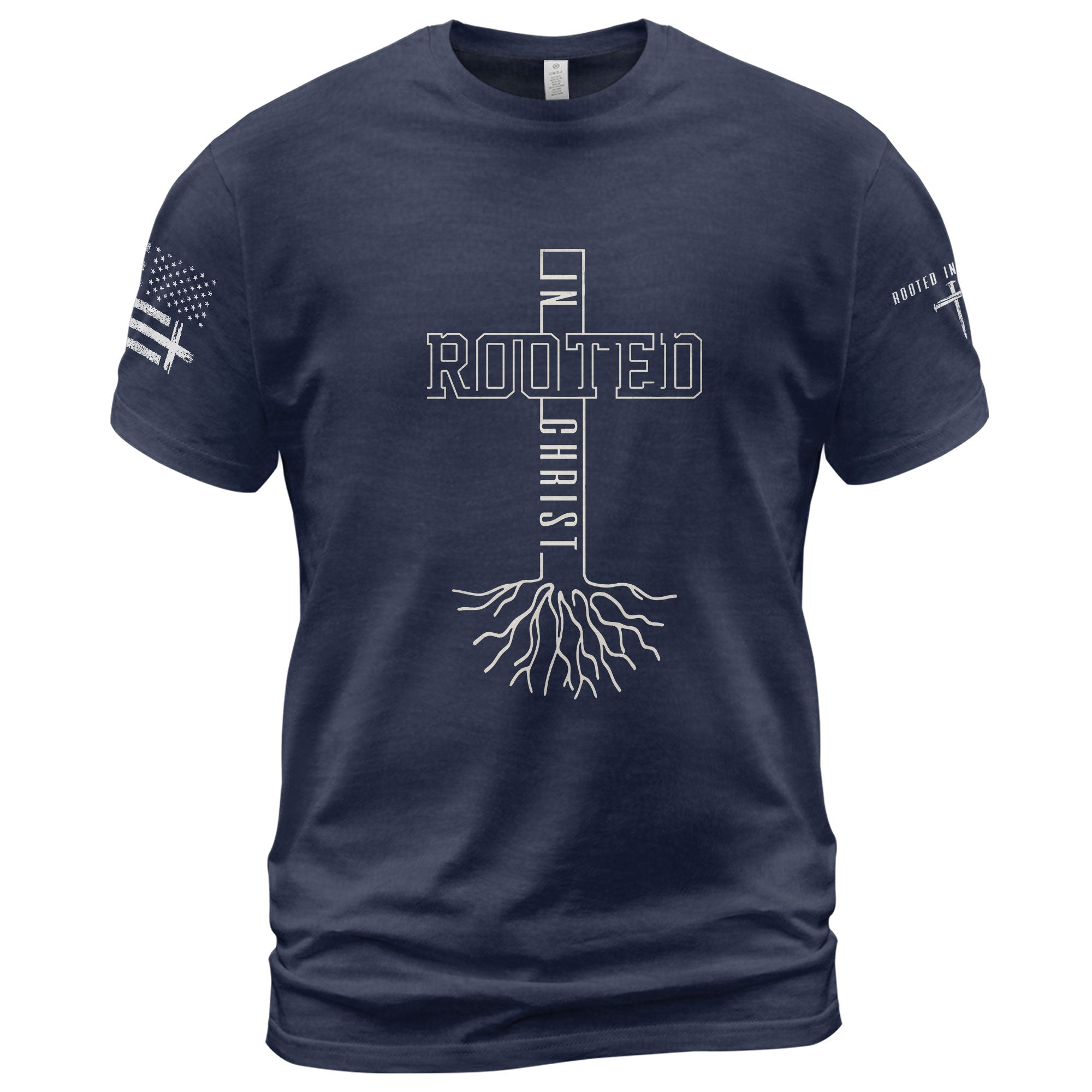 Rooted In Christ Bold Cross Roots Christian T-Shirt