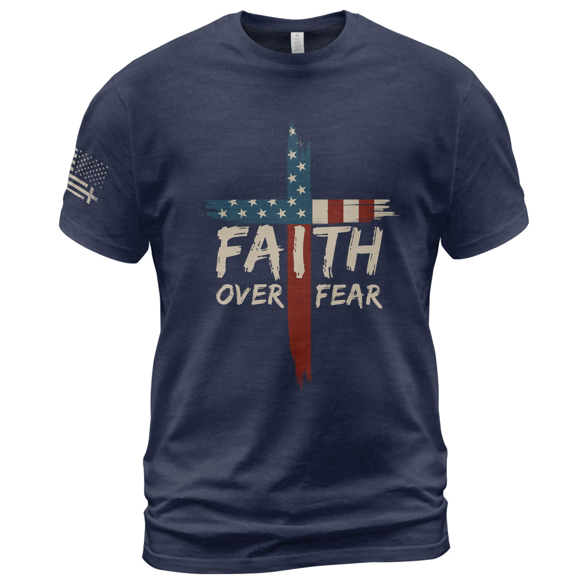 Faith Over Fear USA Flag Cross Christian T-Shirt