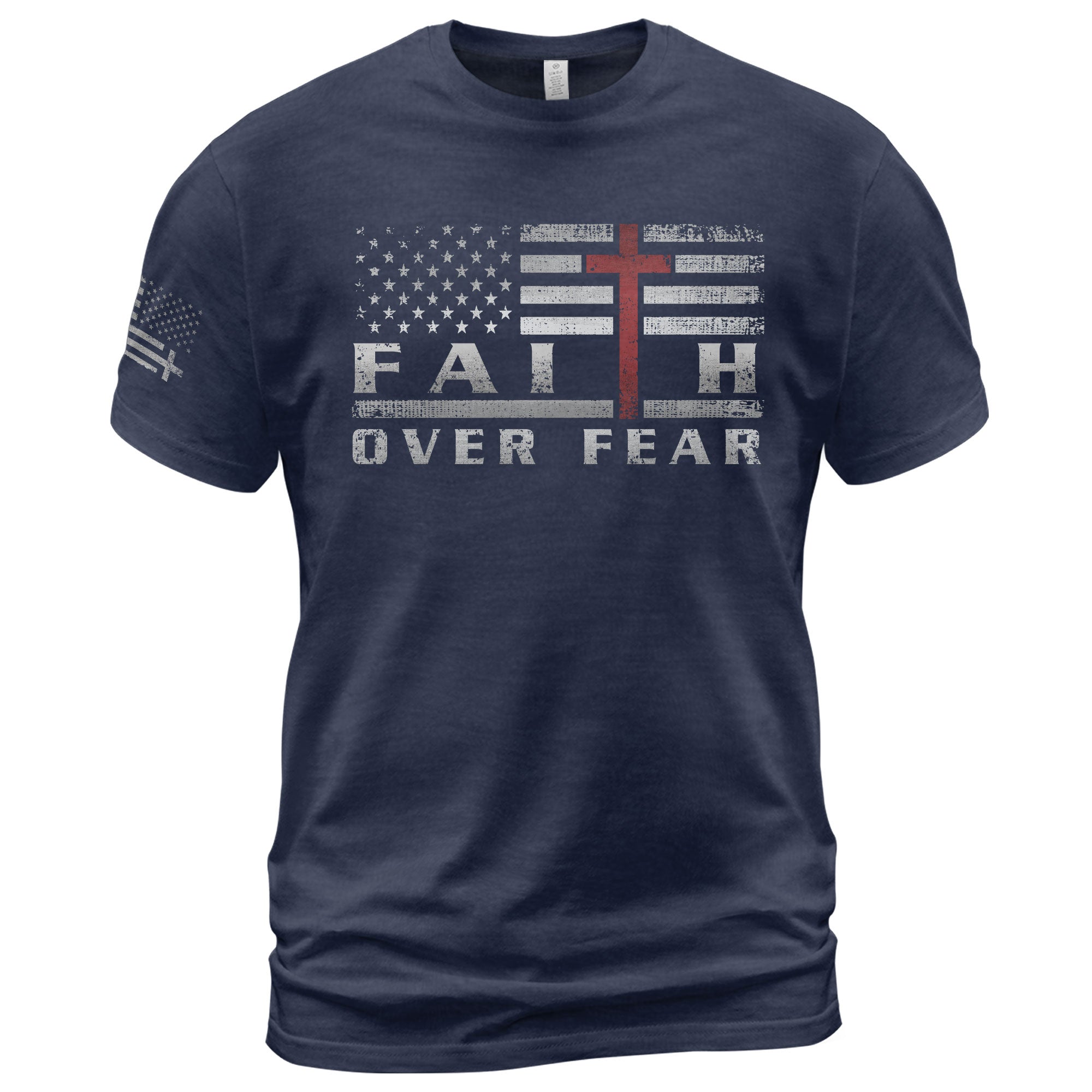 Faith Over Fear USA Flag Red Cross Christian T-Shirt
