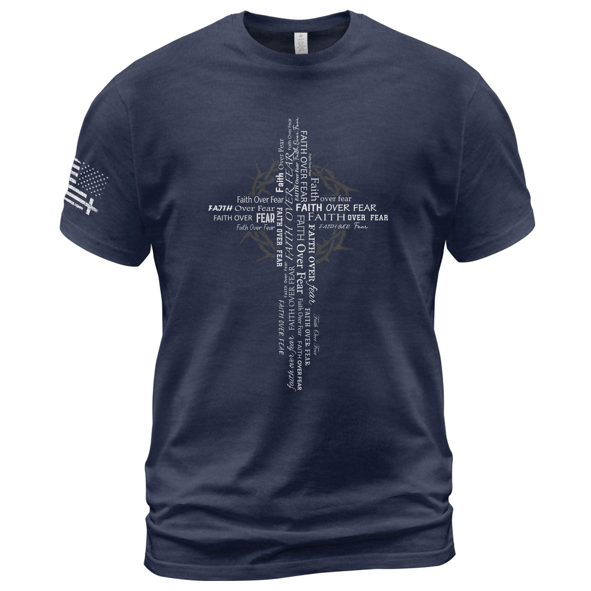 Faith Over Fear Typography Cross Christian T-Shirt