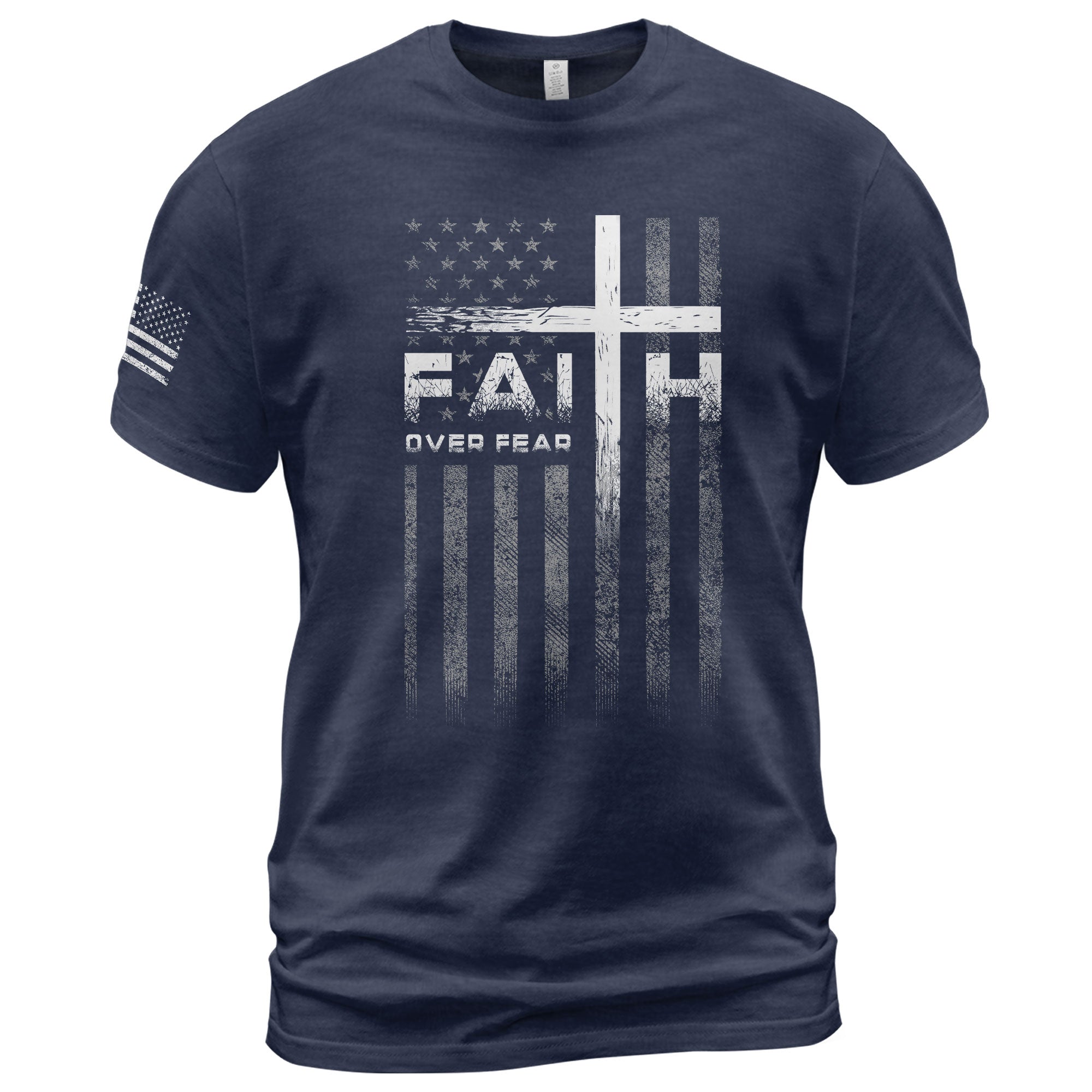Faith Over Fear Christian T-Shirt Cross American Flag Design