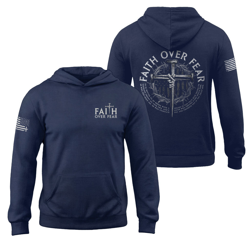 Faith Over Fear Christian Hoodie Nail Cross Crown of Thorns Design Religious