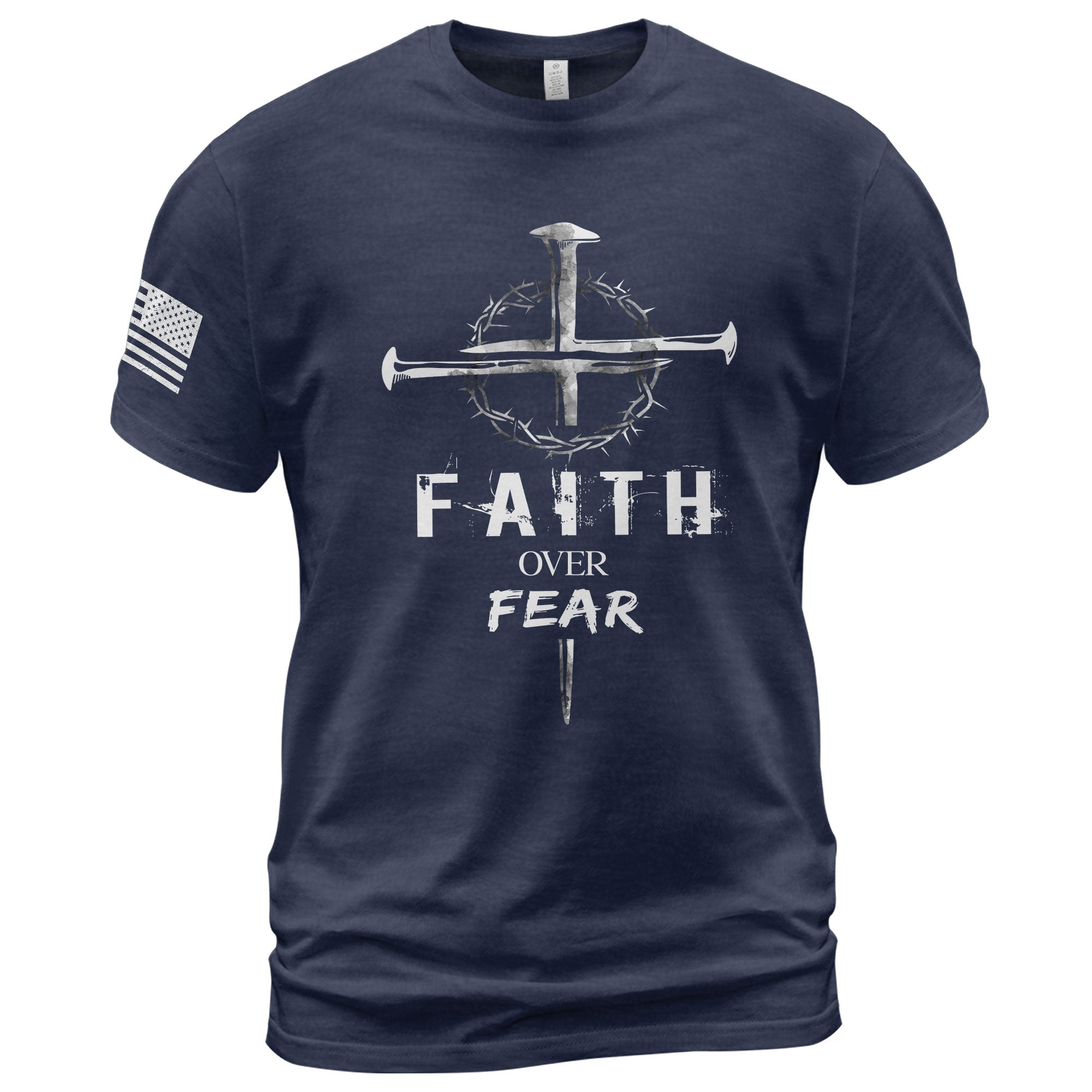 Faith Over Fear Christian Nail Cross Crown Thorns Religious Shirt