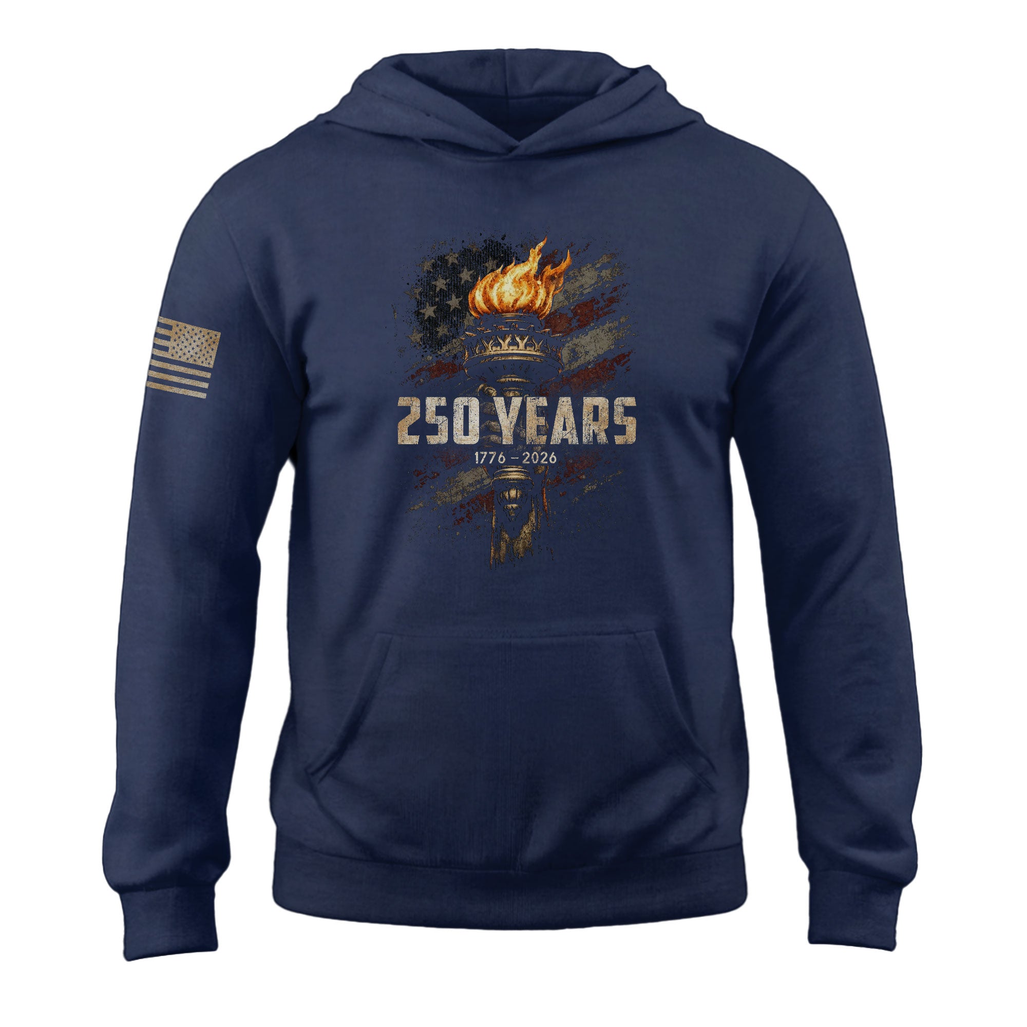 USA 250th Anniversary Hoodie 1776-2026 Liberty Torch Patriotic Men