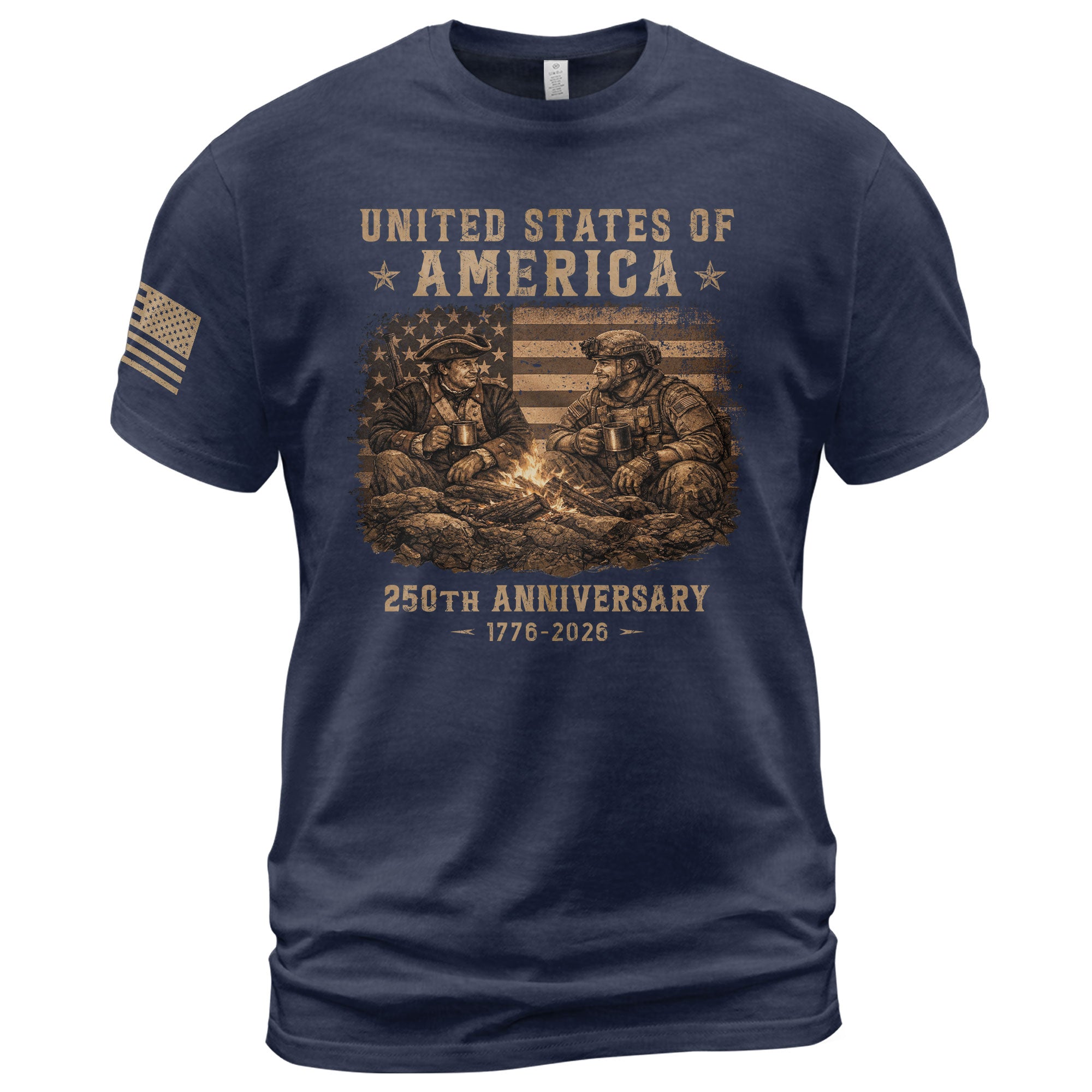 USA 250th Anniversary Semiquincentennial 250 Years Shirt 1776-2026 Past and Present Soldiers Patriotic Flag