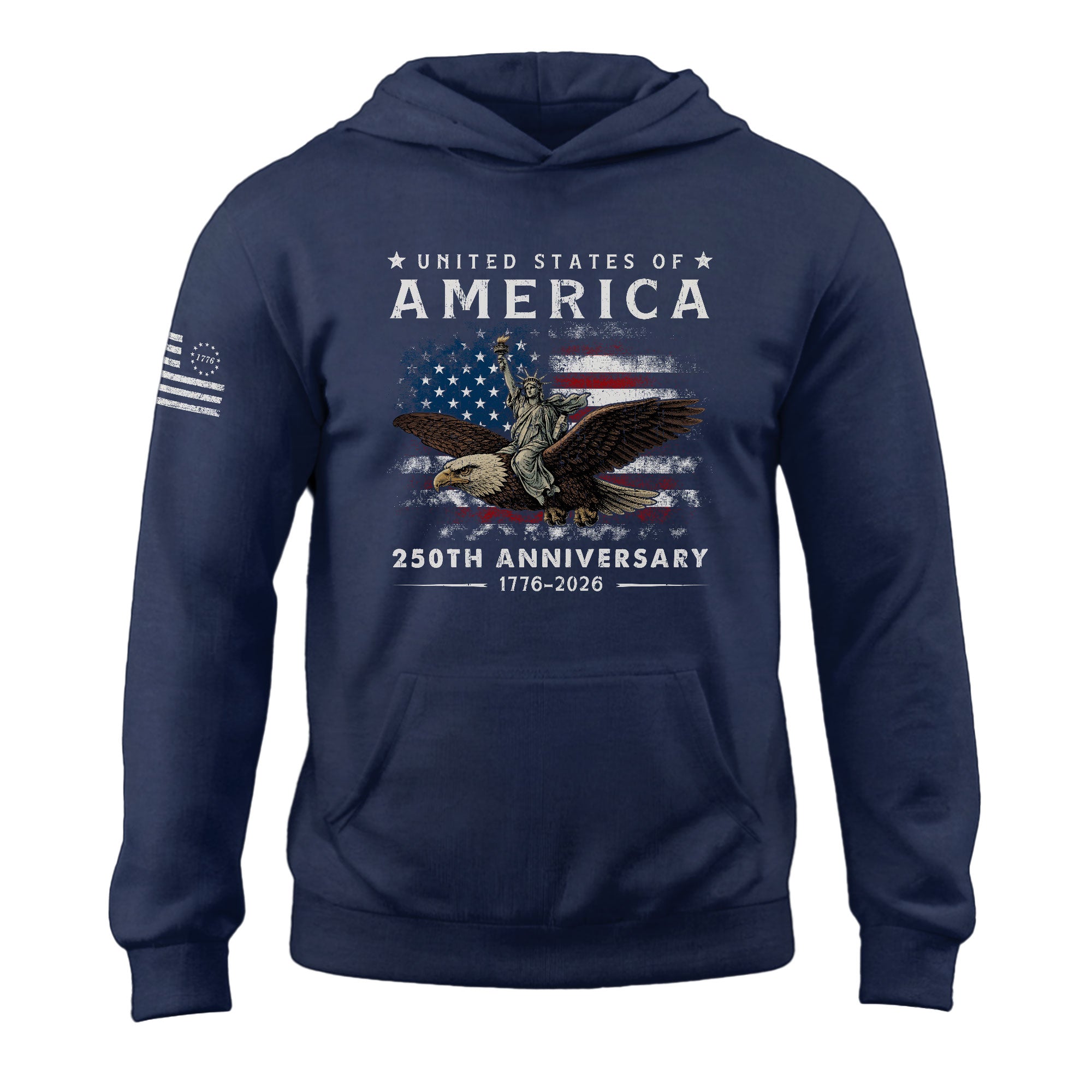 United States of America 250th Anniversary Hoodie Semiquincentennial 1776-2026 USA Flag Lady Liberty Eagle Patriotic