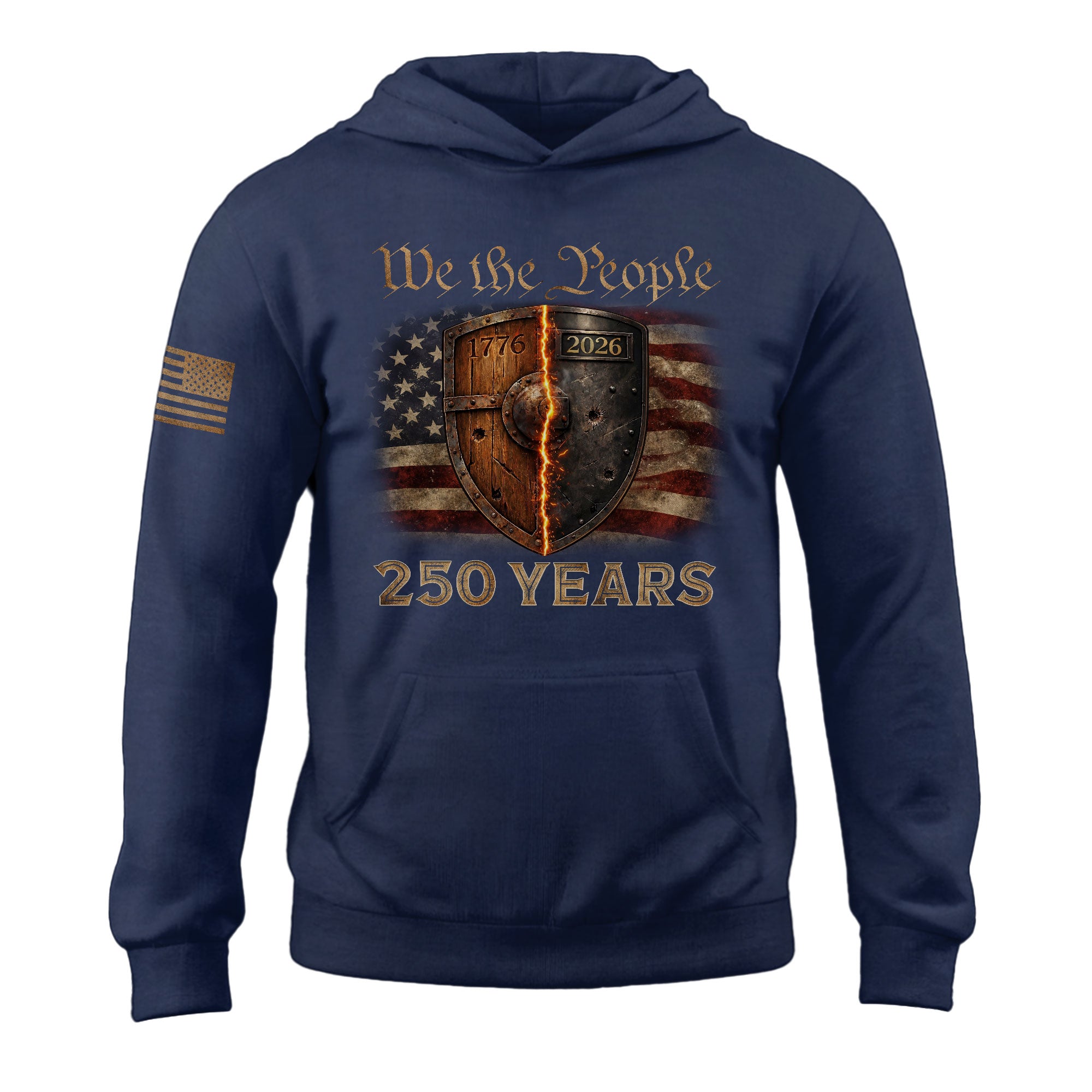 USA 250th Anniversary 250 Years Semiquincentennial Hoodie 1776-2026 Patriotic Burning Shield USA Flag Mens