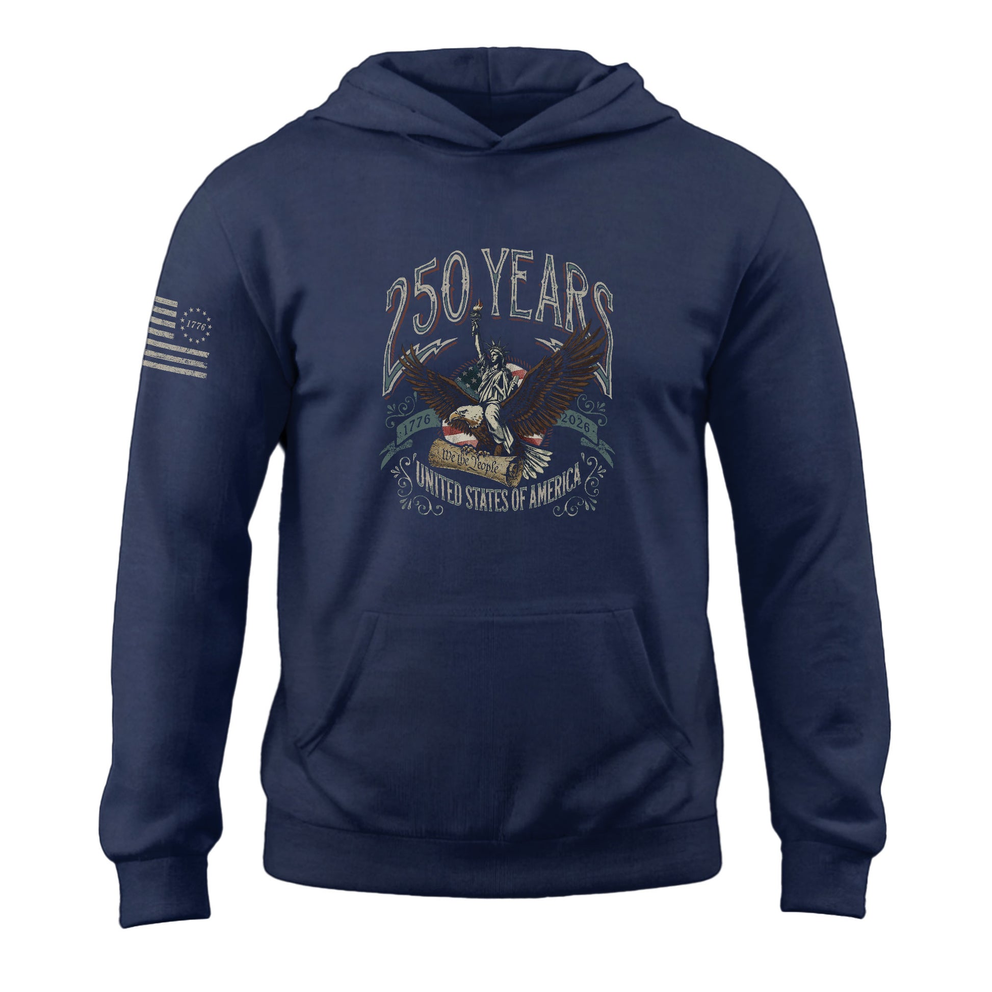 USA 250th Anniversary Hoodie 1776–2026, Patriotic Flaming Eagle Design Celebrating 250 Years - Rust Field Wear
