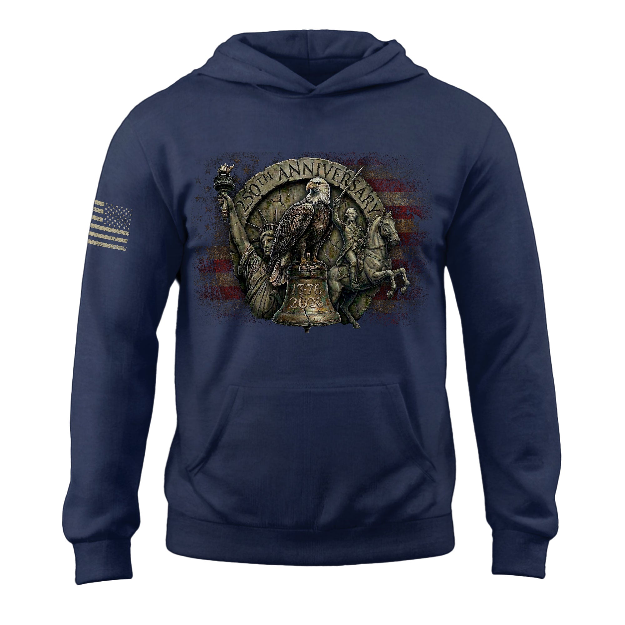 USA 250th Anniversary Hoodie 1776-2026 Liberty Bell & George Washington Semiquincentennial Patriotic