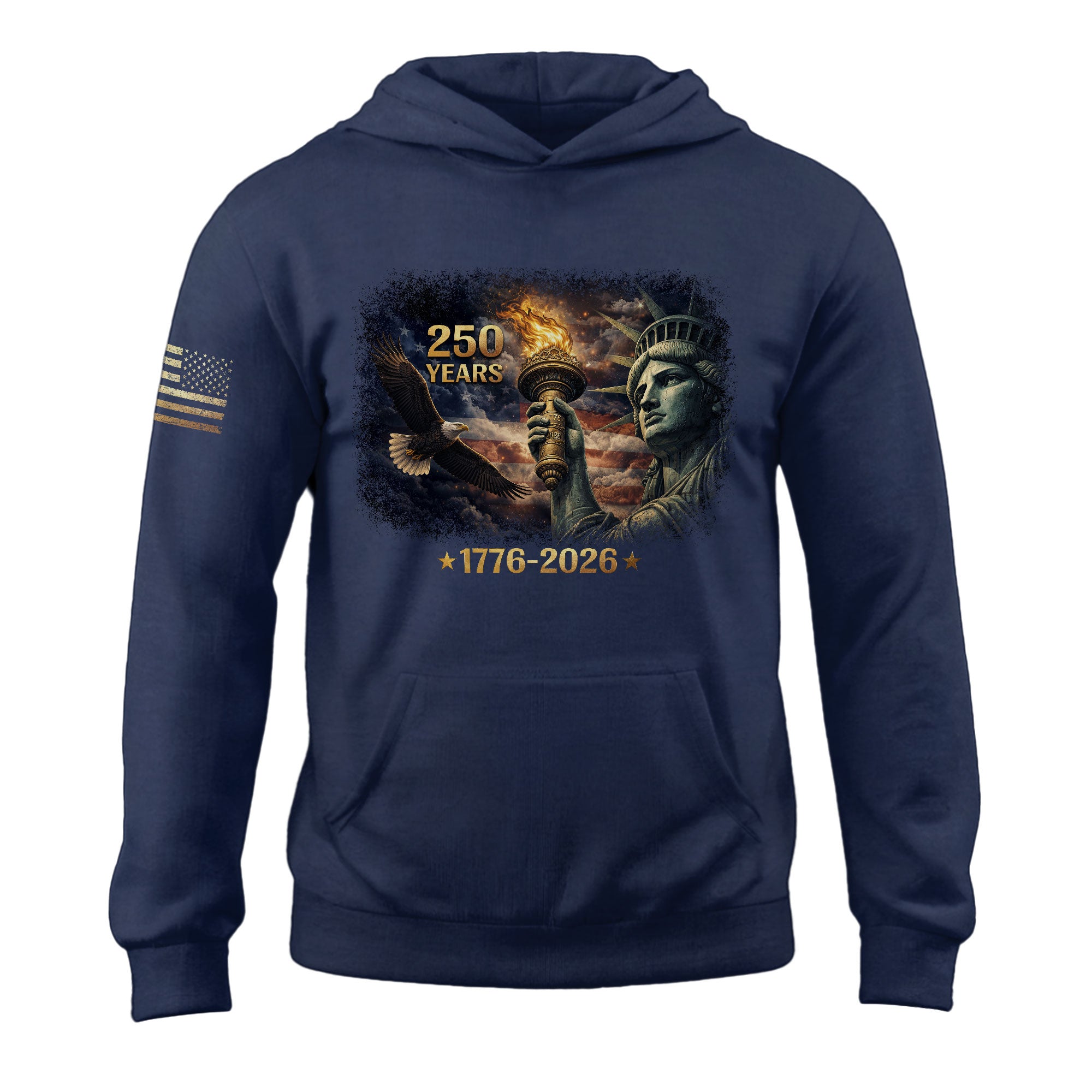 USA 250 Years of Liberty Hoodie 1776-2026 Statue of Liberty Torch Semiquincentennial Patriotic
