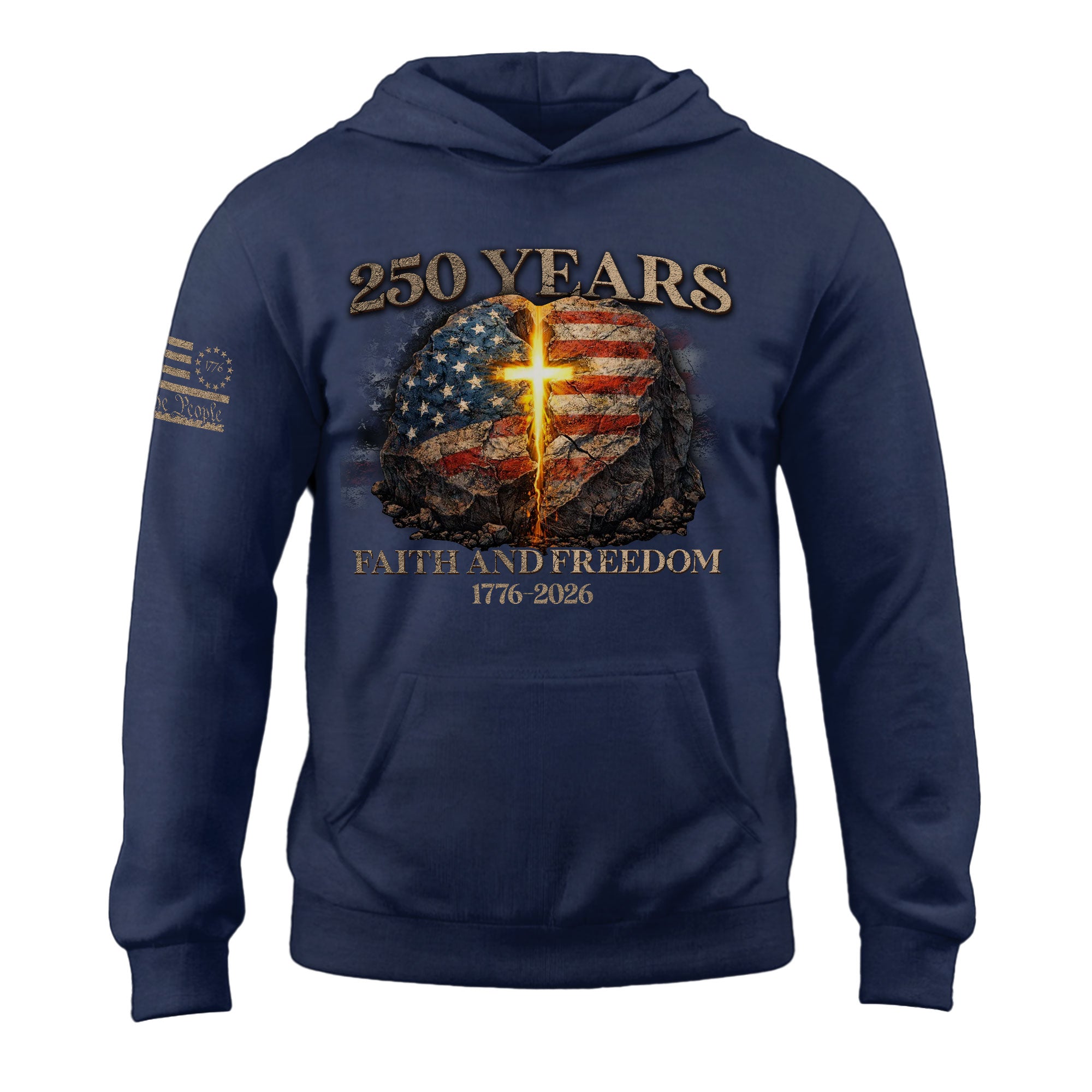 America 250th Anniversary 1776-2026 Semiquincentennial Hoodie – Christian Faith and Freedom Cross Flag Patriotic Hoodie