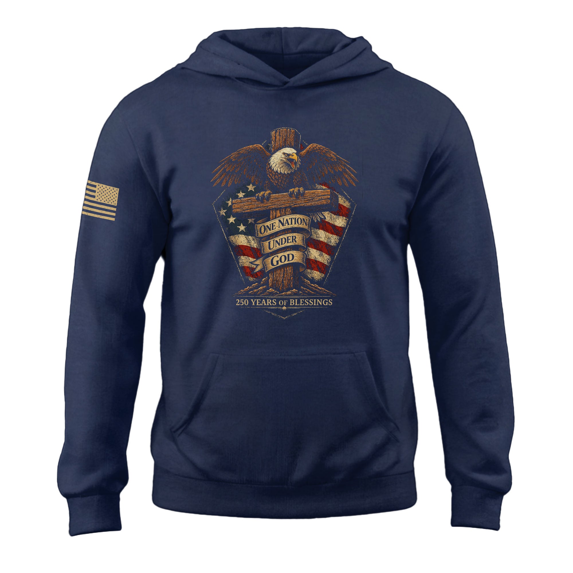 USA 250th Anniversary 1776-2026 Semiquincentennial Hoodie – Patriotic Eagle Christian Cross One Nation Under God 250 Years Apparel