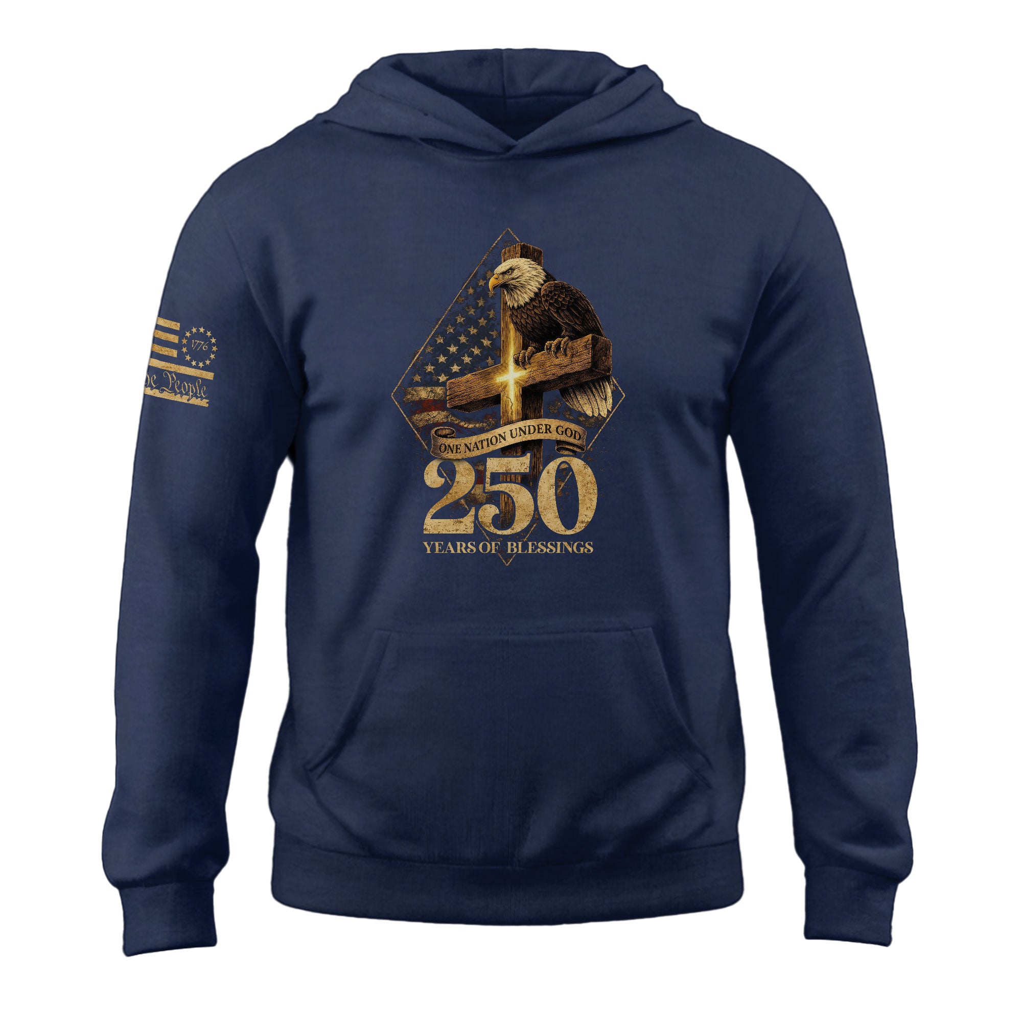 America 250th Anniversary 1776-2026 Semiquincentennial Hoodie – One Nation Under God We The People Bald Eagle Cross Patriotic Hoodie