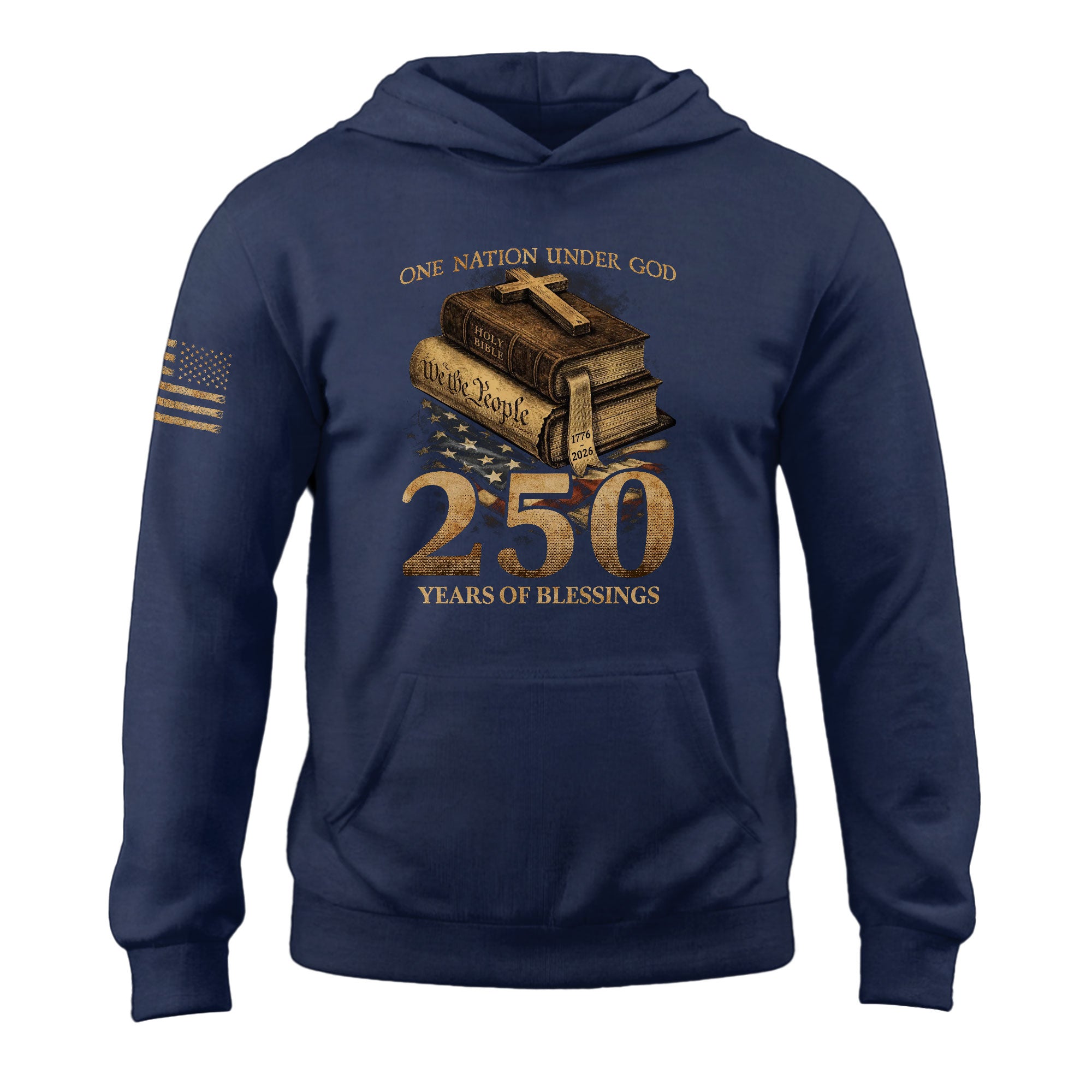 USA 250th Anniversary 1776-2026 Semiquincentennial Hoodie – One Nation Under God Eagle Holy Bible We The People Patriotic Men’s Hoodie