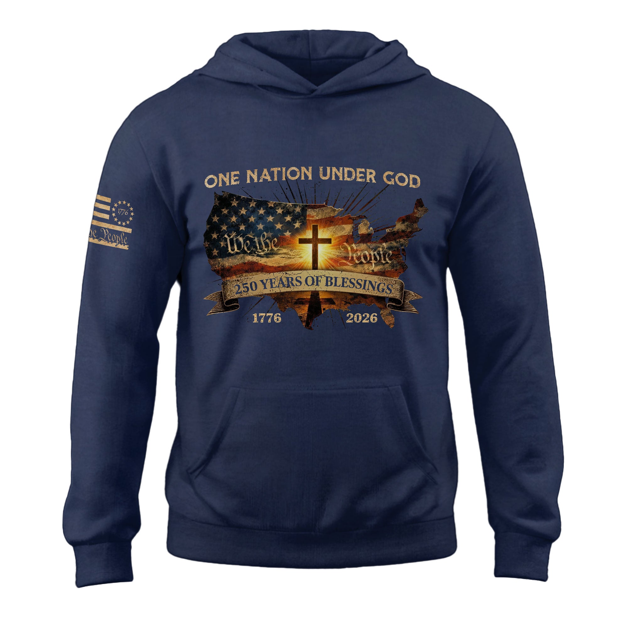 America 250th Anniversary 1776-2026 Semiquincentennial Hoodie – USA Map Christian Cross Flag One Nation Under God We The People Hoodie