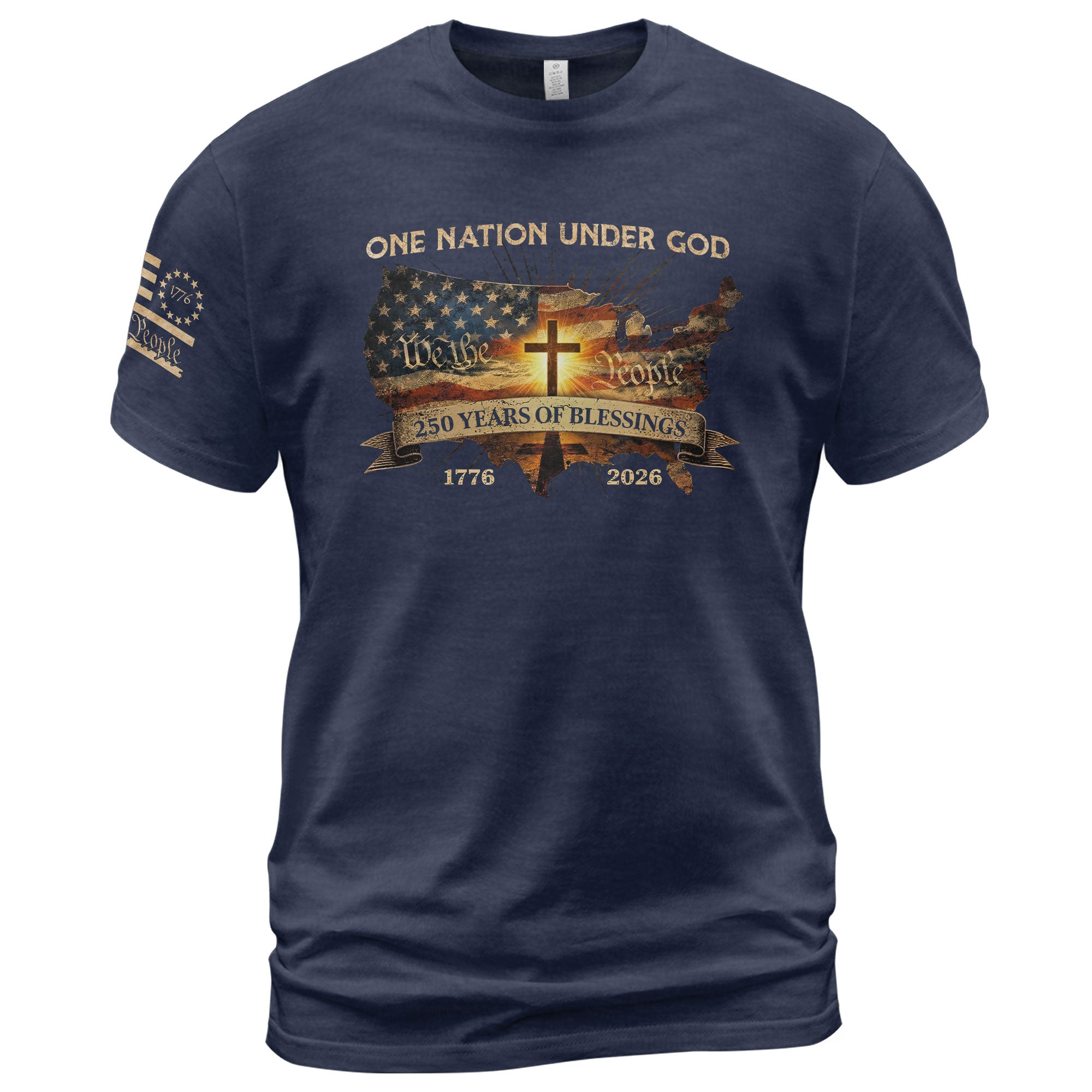 Christian Patriot 250 Years of Blessings T-Shirt - Holy Bible, "We the People" & US Flag Design