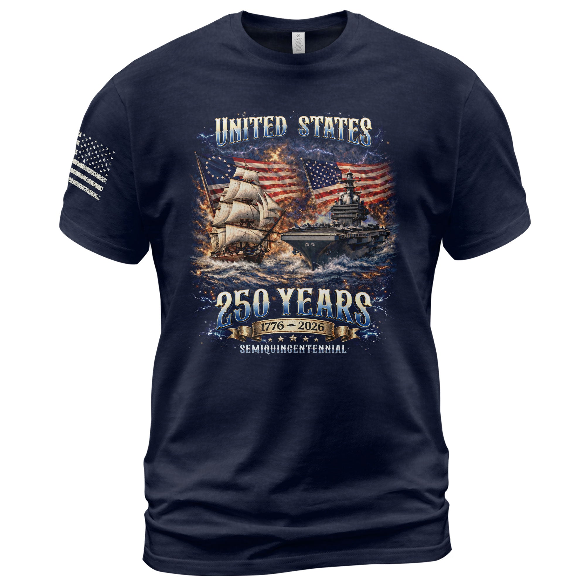 1776-2026 250th Anniversary Flag T-Shirt - 250 Years United States Navy Bootleg Tee, Semiquincentennial America Freedom Apparel