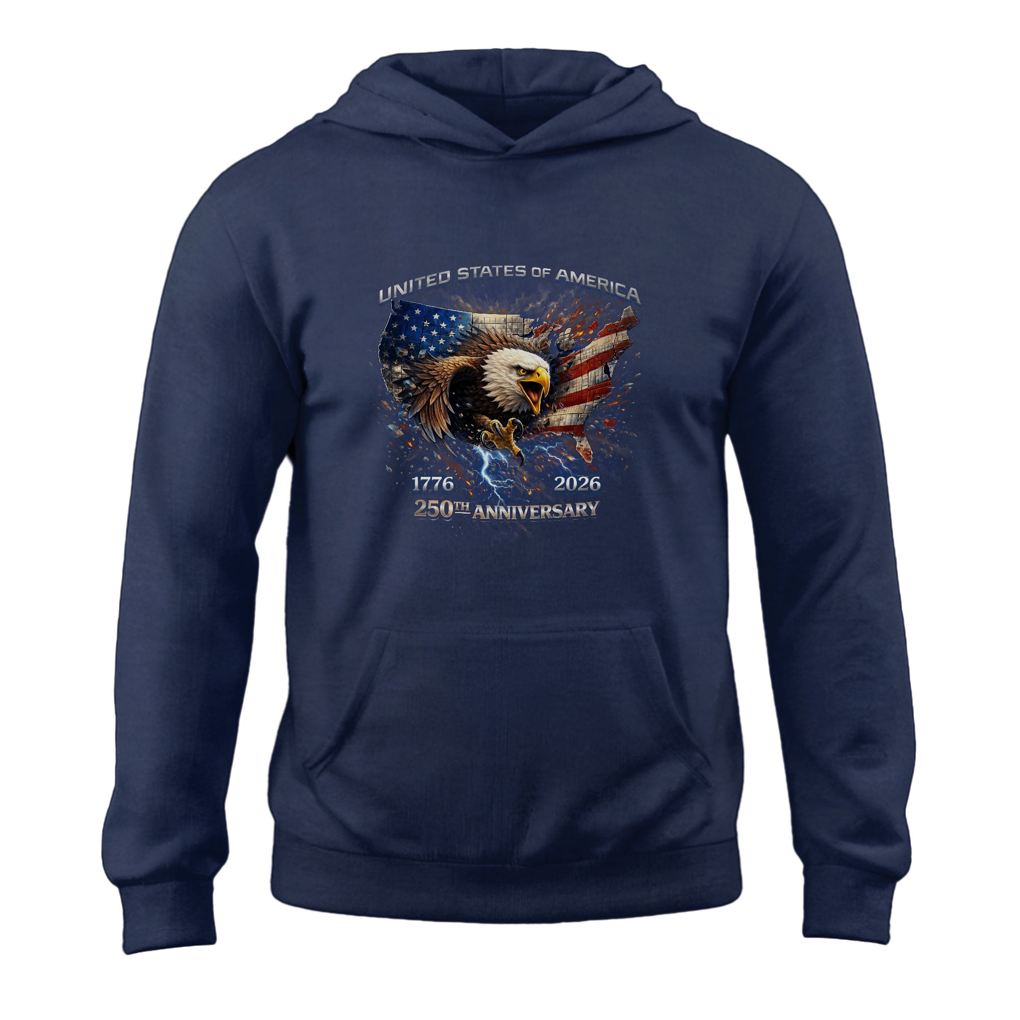Semiquincentennial USA 250th Anniversary Hoodie – 1776–2026 Eagle Lightning Graphic
