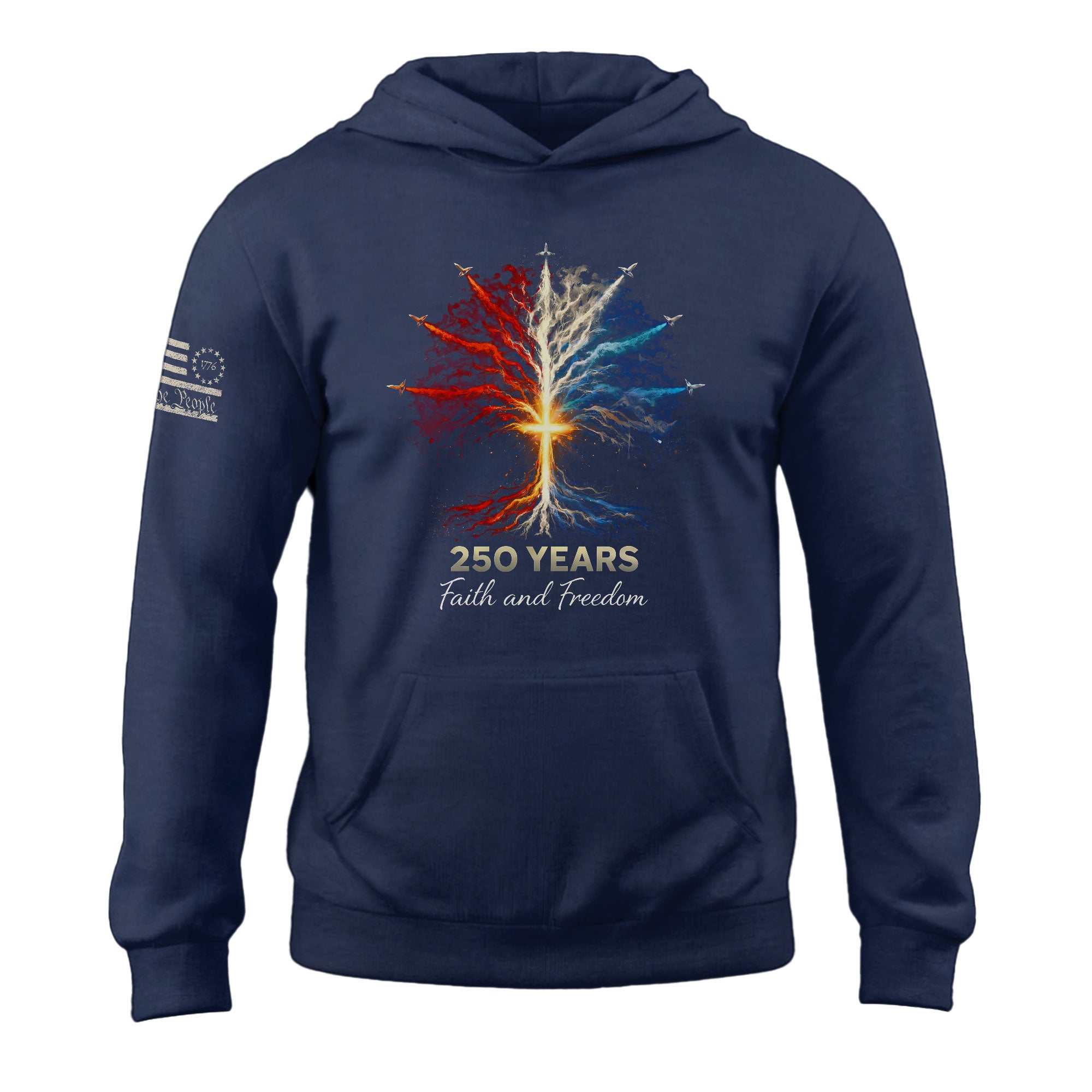 USA 250th Anniversary Hoodie 1776-2026 – Tree of Life Jet Fighter Faith & Freedom Patriotic Men’s Hoodie