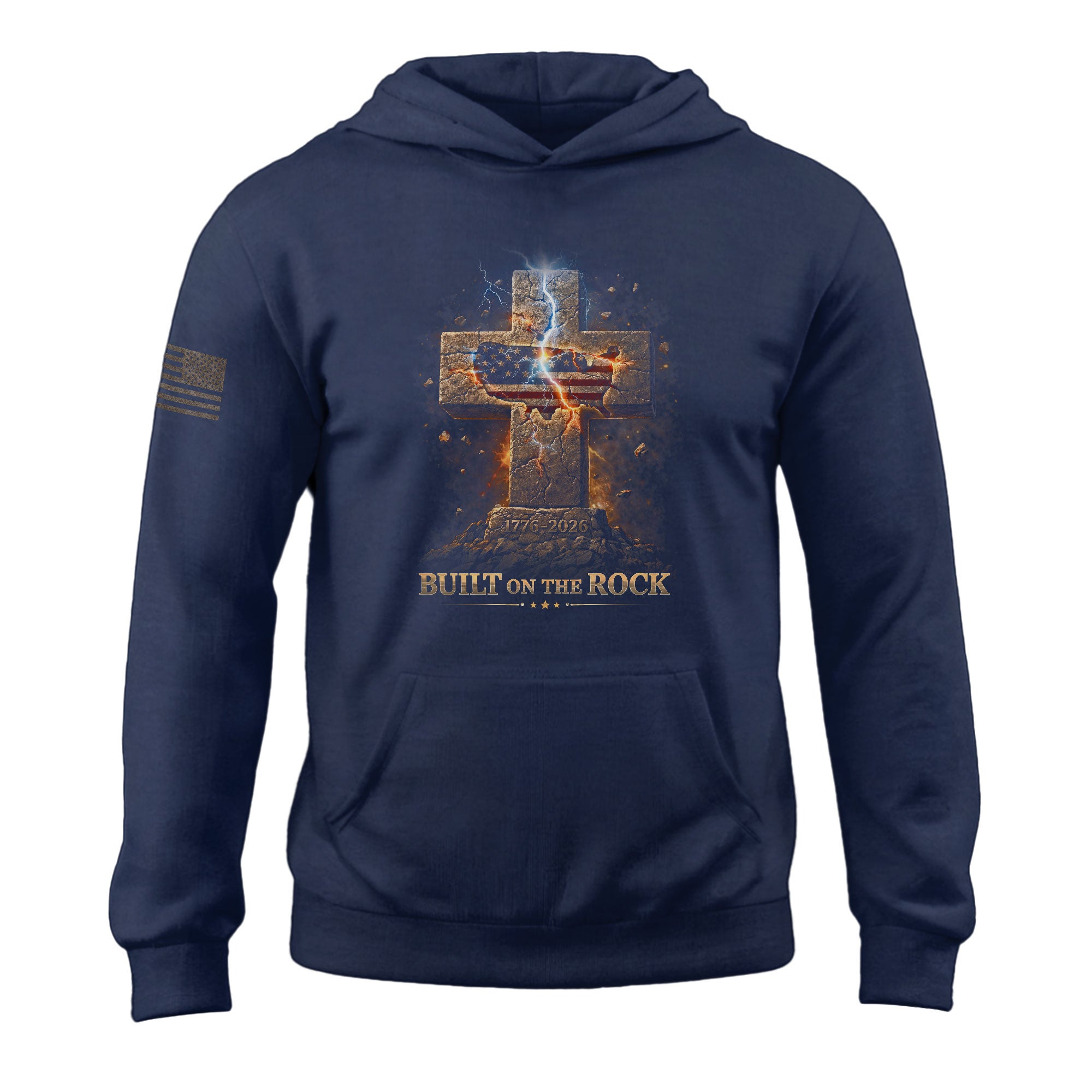 America 250th Anniversary Hoodie 1776-2026 – Built on the Rock 250 Years of Faith Christian Cross Patriotic Hoodie
