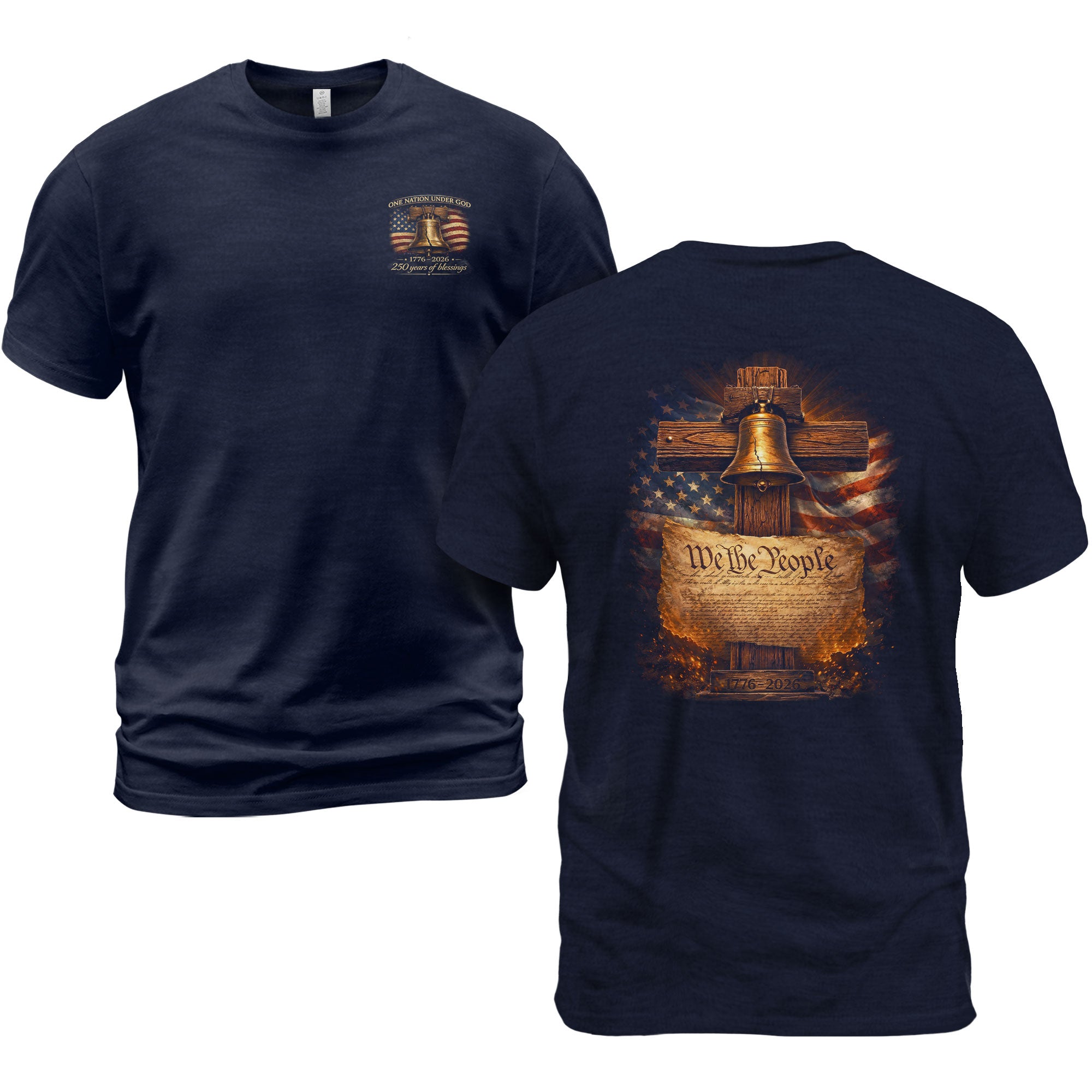 America 250th Anniversary 1776-2026 Semiquincentennial T-Shirt – We The People Liberty Bell Cross 250th Birthday Patriotic Graphic Tee