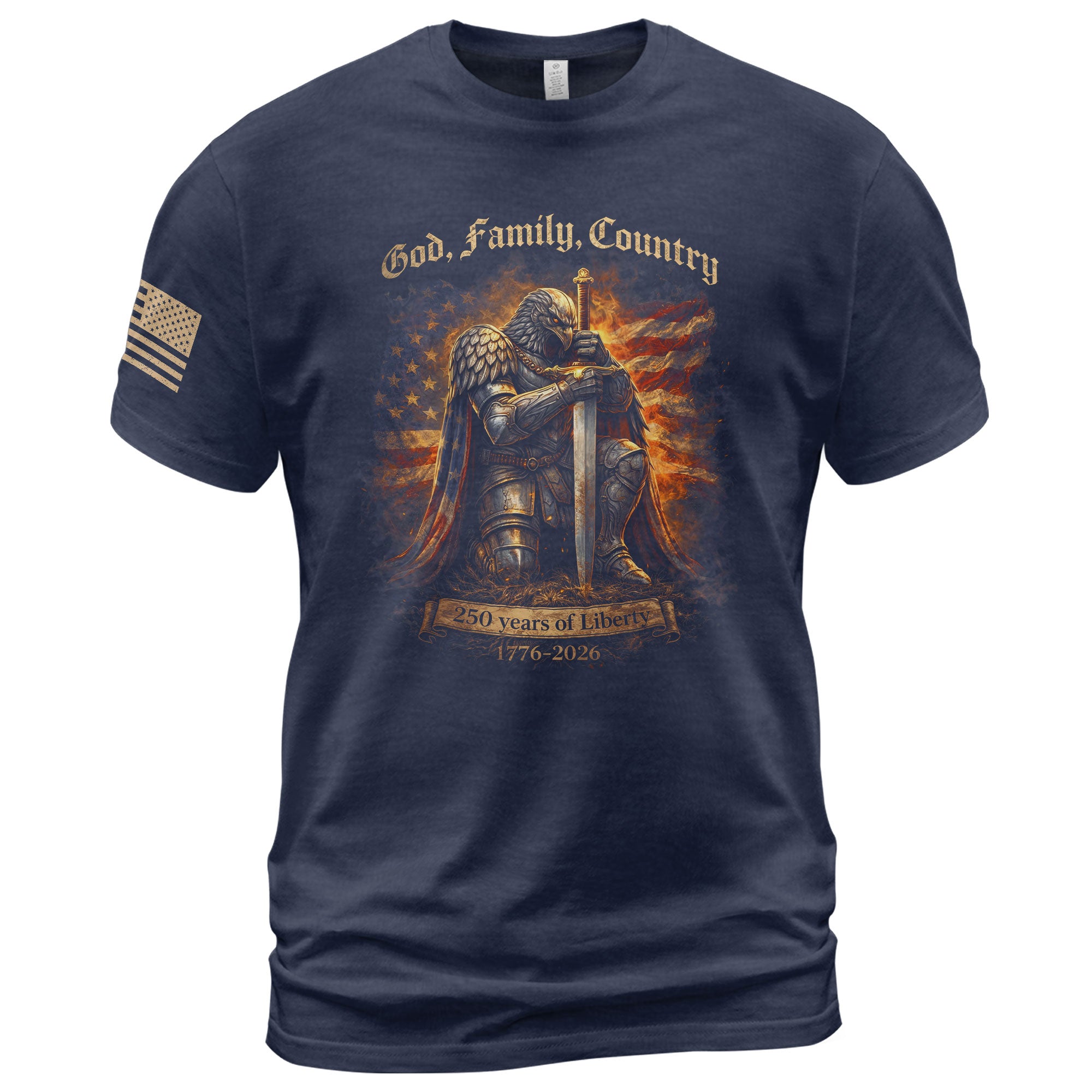 USA 250th Anniversary 1776-2026 Semiquincentennial T-Shirt – God Family Country Eagle Knight Warrior 250 Years of Liberty Patriotic Men’s Tee