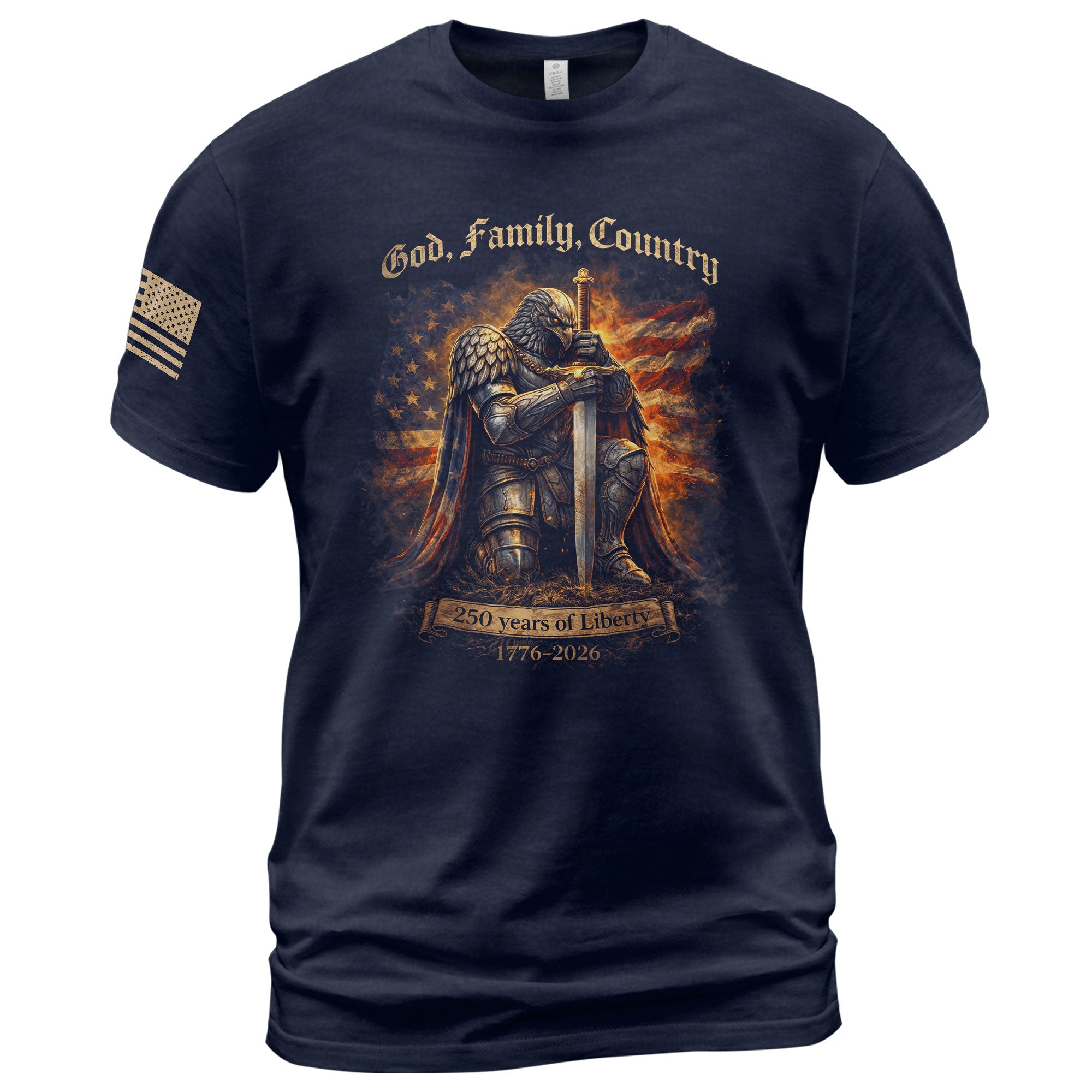 USA 250th Anniversary T-Shirt 1776-2026 – God Family Country Eagle Knight Warrior Patriotic Tee