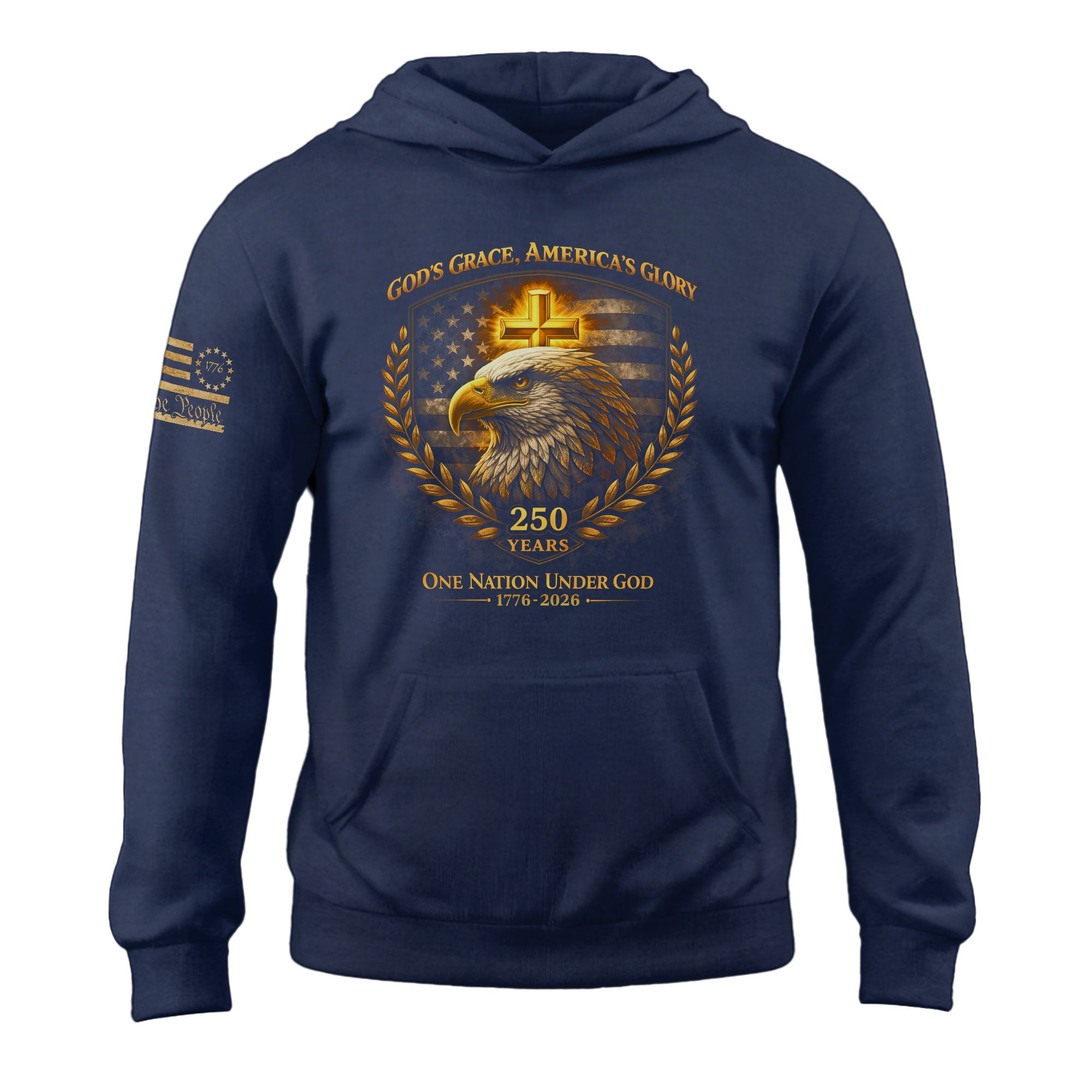 America 250th Anniversary 1776-2026 Semiquincentennial Hoodie – 250 Years of Blessings Eagle Christian Cross Patriotic Men’s Gift
