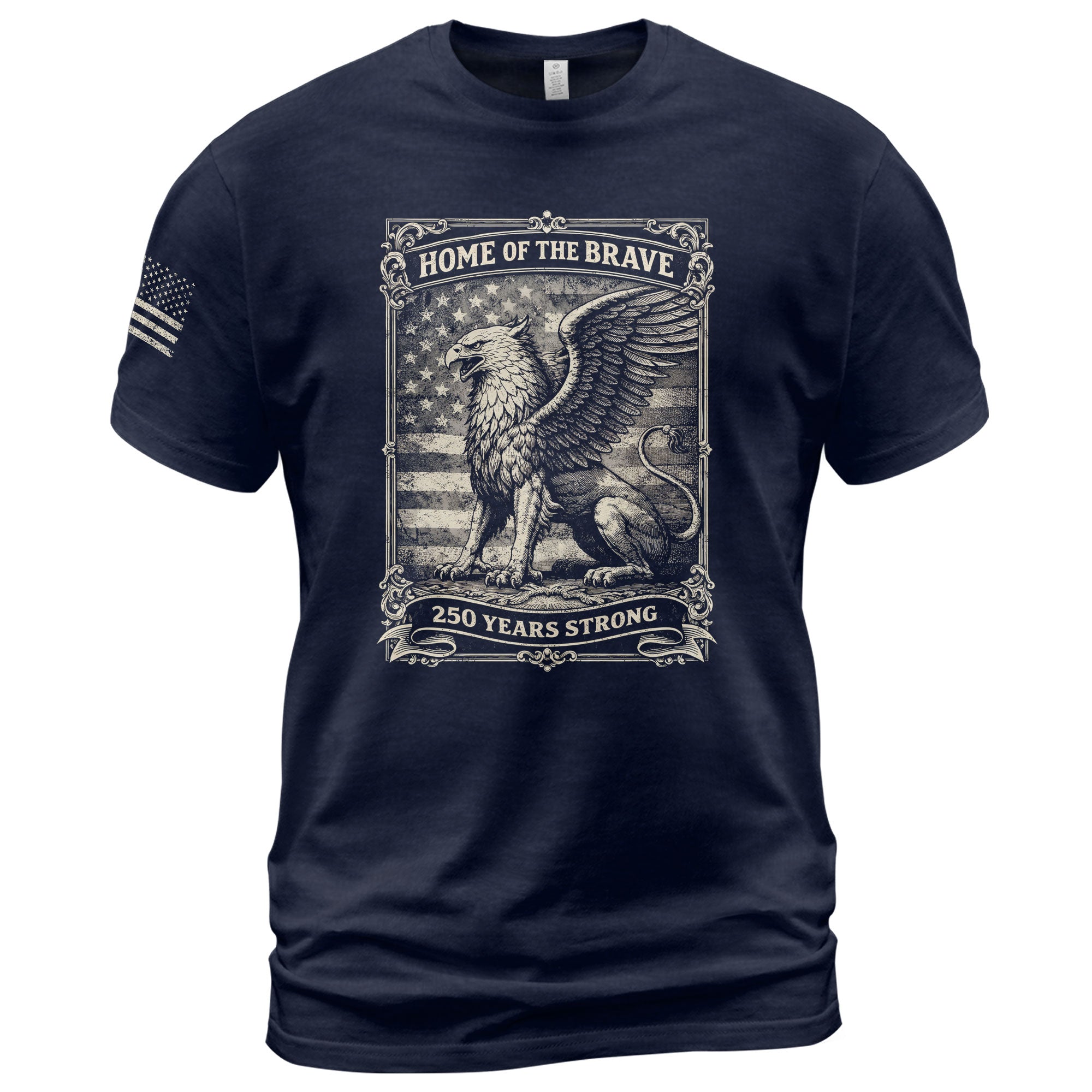 America 250th Anniversary 1776-2026 Semiquincentennial T-Shirt – Home of the Brave 250 Years Strong Griffin & Flag Patriotic Tee