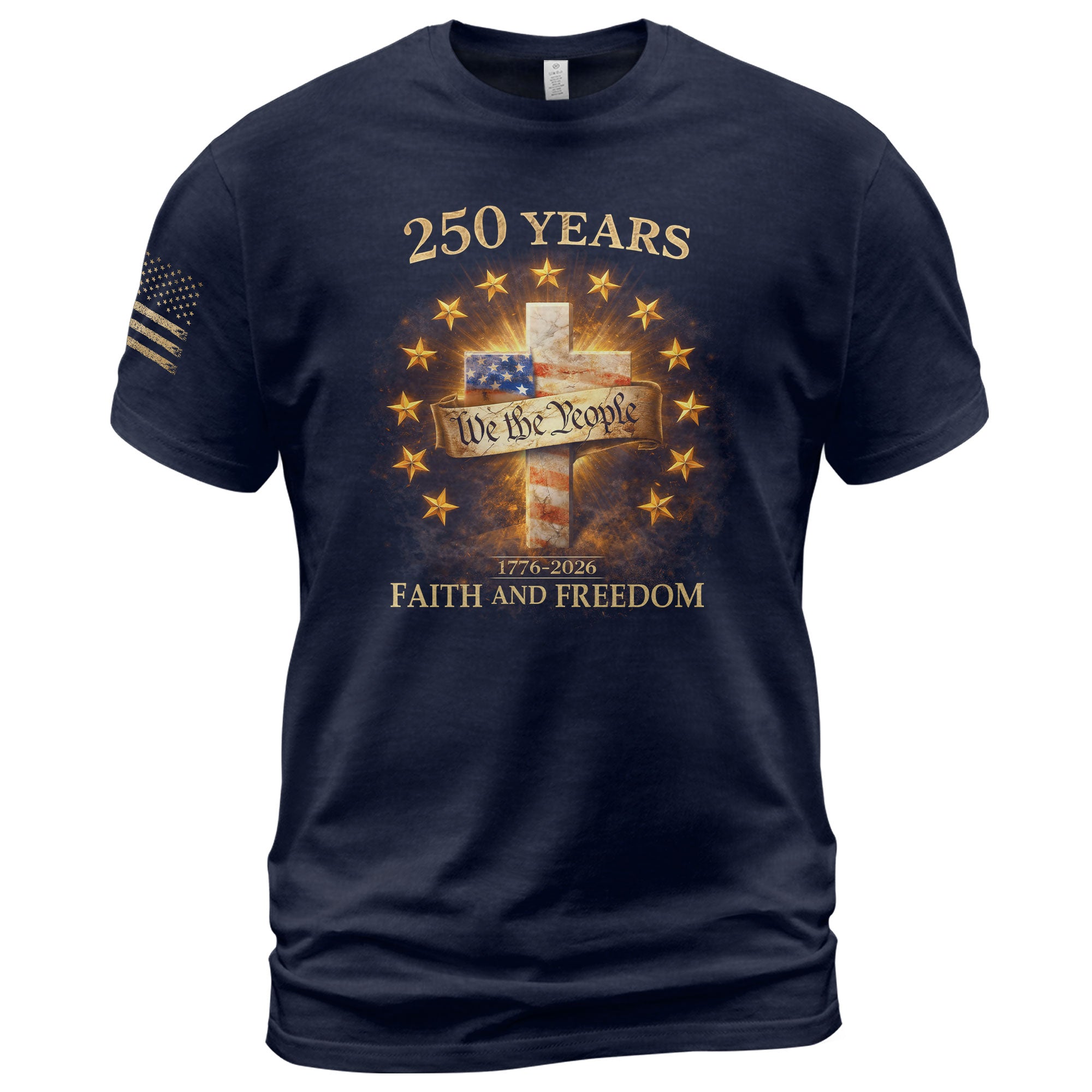 USA 250th Anniversary 1776-2026 Semiquincentennial T-Shirt – We The People 250 Years Liberty Bell Cross Patriotic Anniversary Tee