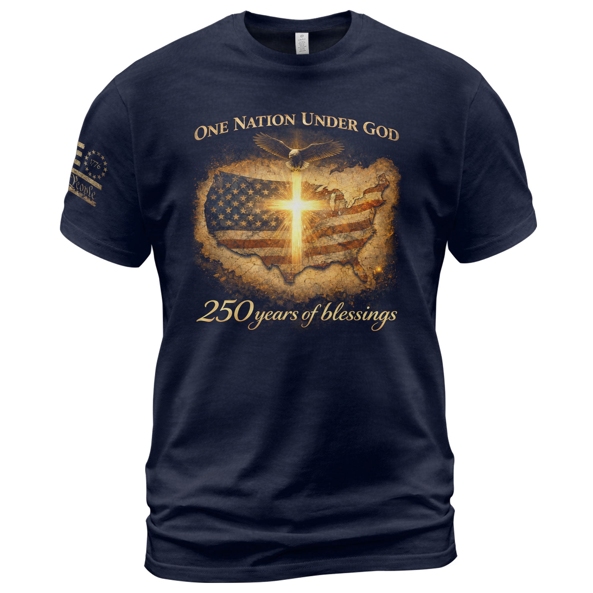 America 250th Anniversary 1776-2026 Shirt – One Nation Under God USA Map & Glowing Cross Semiquincentennial Tee