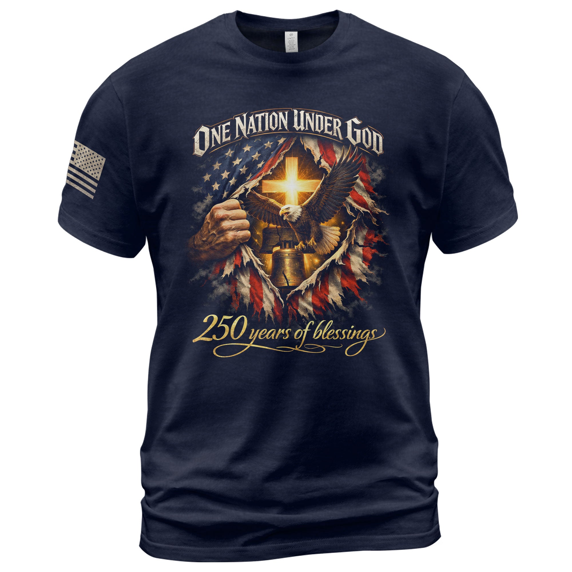 America 250th Anniversary 1776-2026 Shirt – One Nation Under God Eagle, Liberty Bell & Ripped Flag Christian Semiquincentennial T-Shirt
