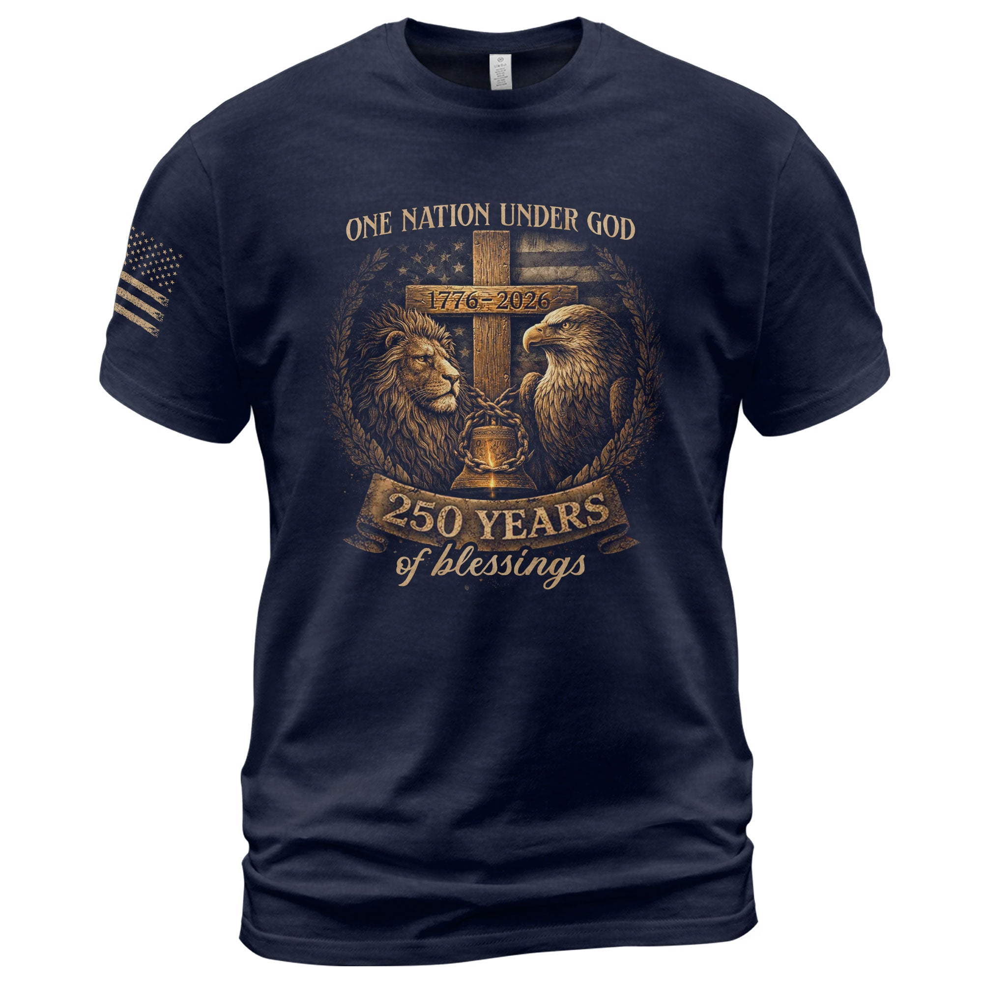America 250th Anniversary 1776-2026 T-Shirt – Christian Lion and Eagle One Nation Under God Semiquincentennial Patriotic Shirt
