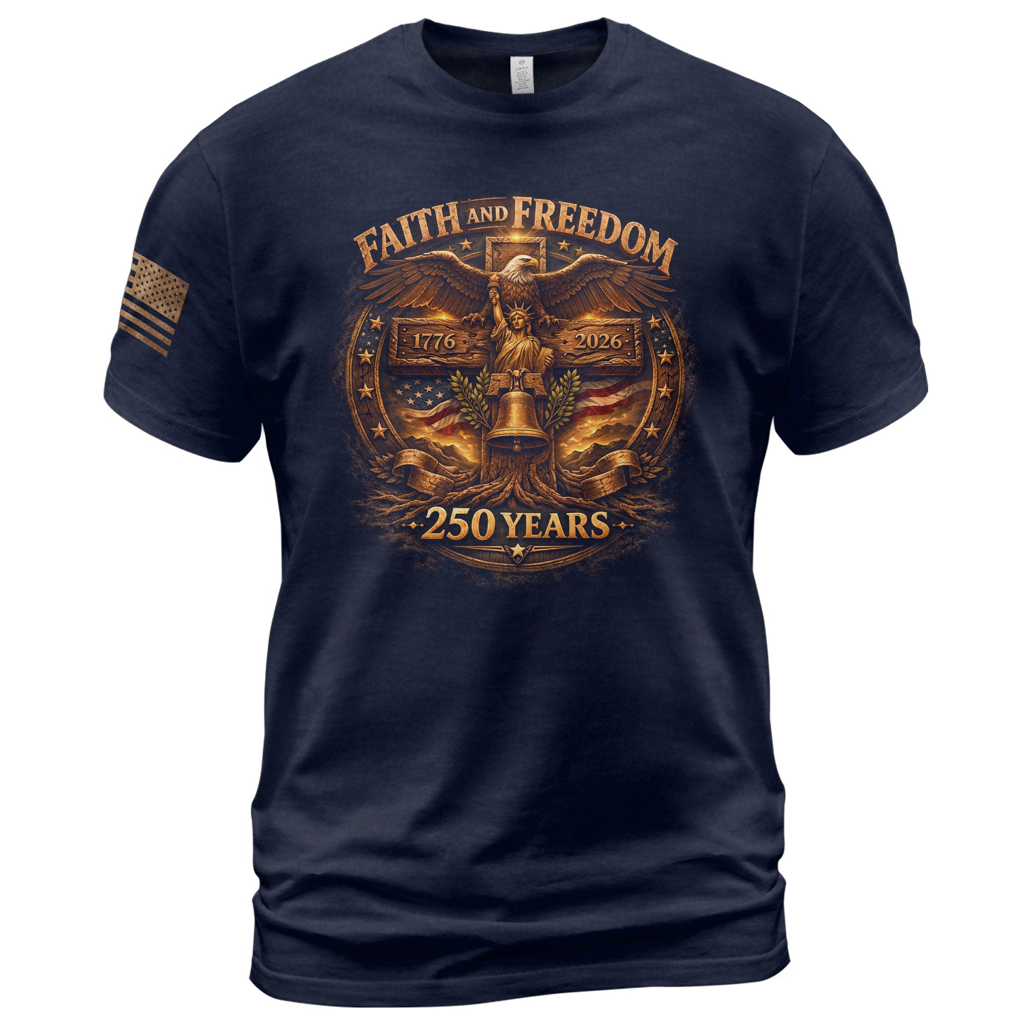 America 250th Anniversary 1776-2026 Semiquincentennial Shirt – Faith And Freedom Eagle & Cross Liberty Bell Patriotic Christian Tee