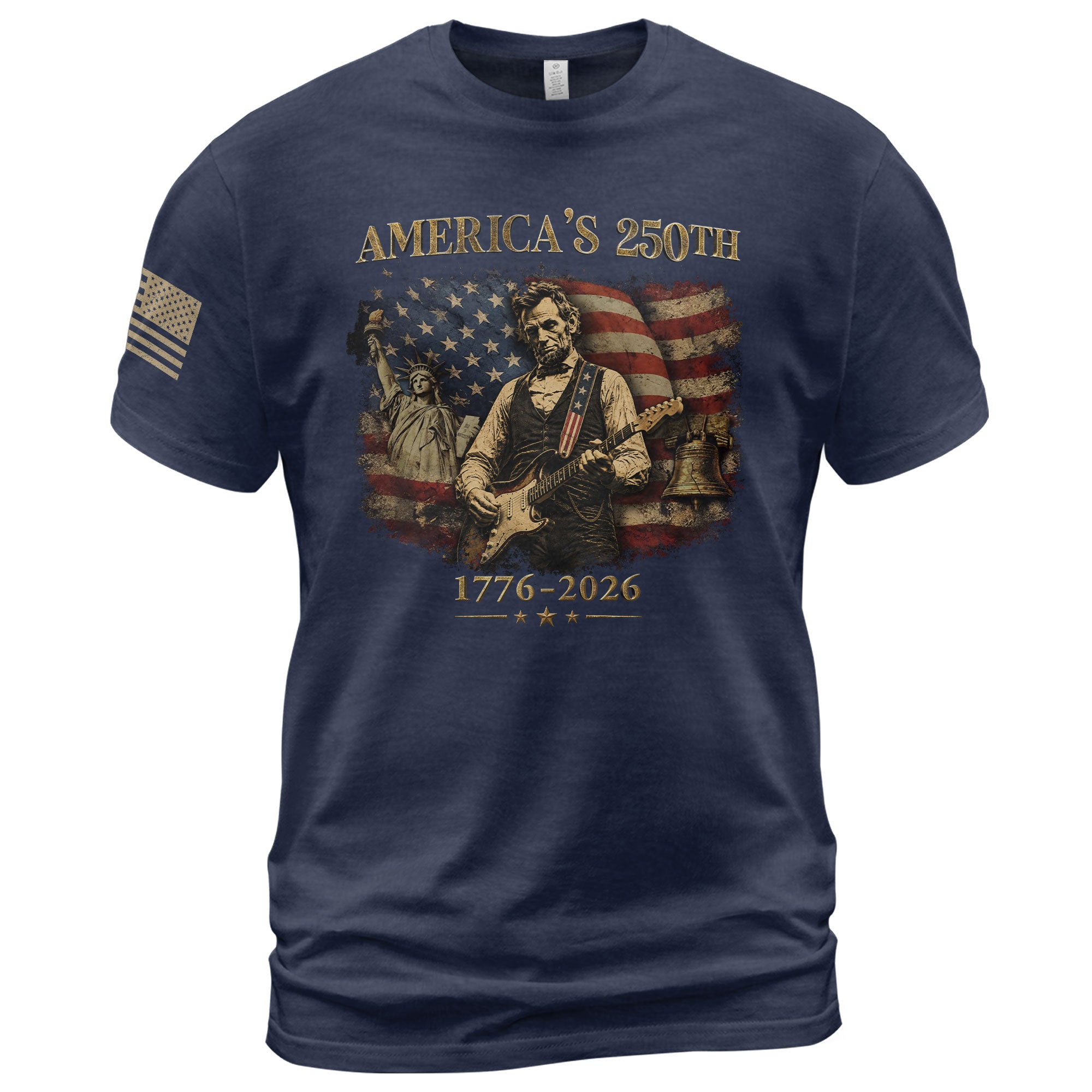 Liberty Bell Statue of Liberty Lincoln Guitar Shirt US Flag Patriotic 1776 2026 Tee