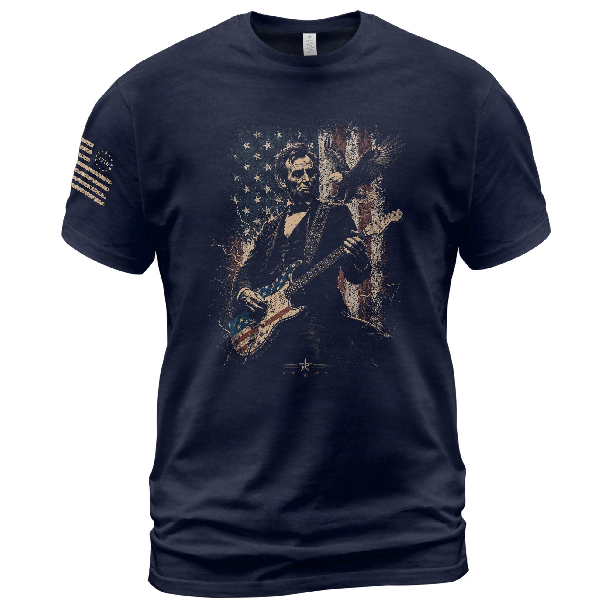 Abraham Lincoln Playing Guitar Shirt Patriotic Eagle US Flag Graphic Tee