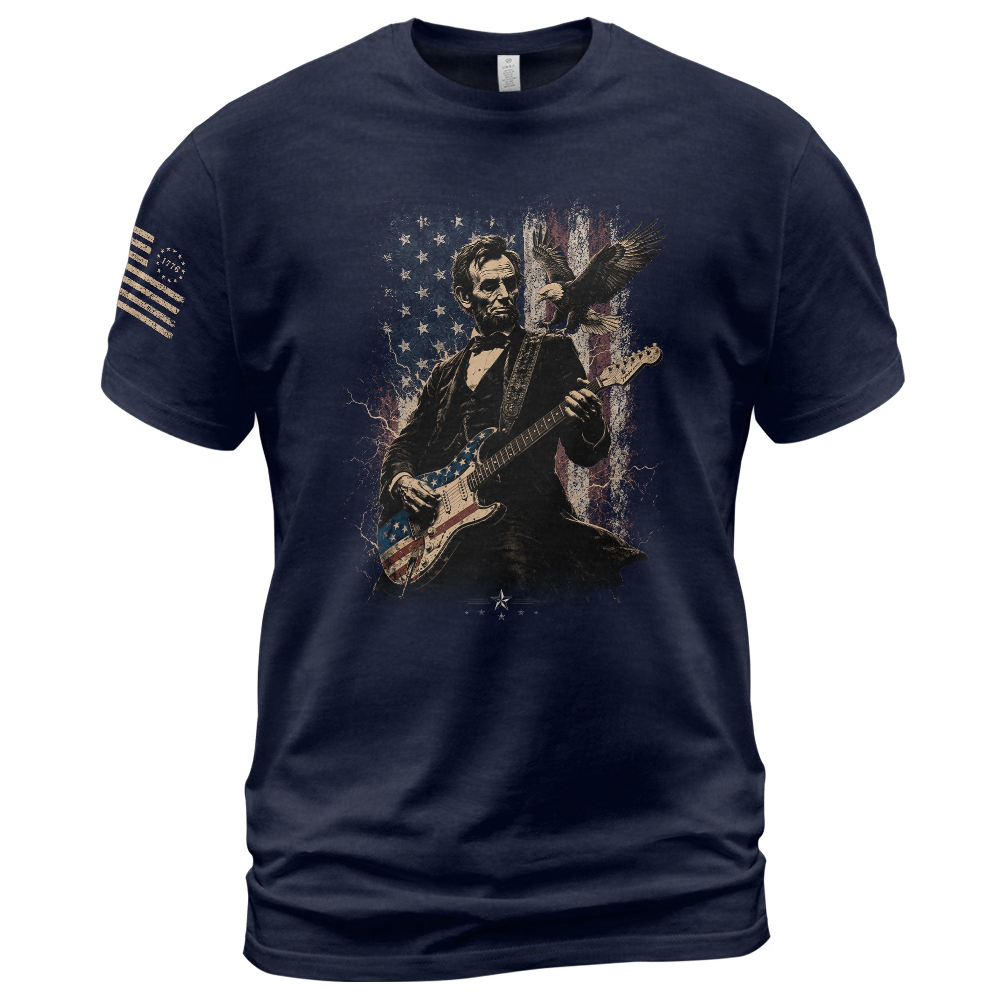 Abraham Lincoln Playing Guitar Shirt Patriotic Eagle US Flag Graphic Tee