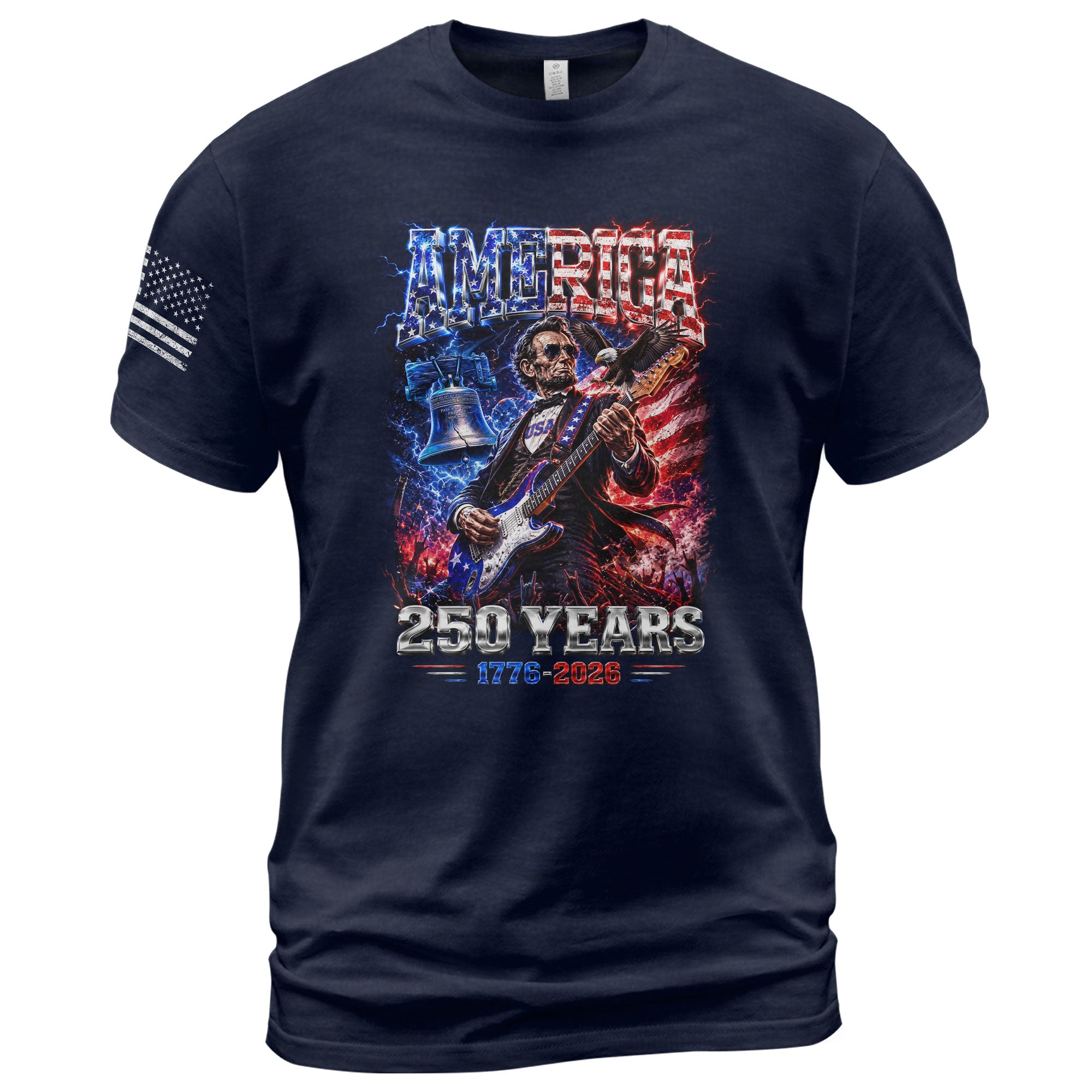 Abraham Lincoln Rock Guitar Shirt Liberty Bell Patriotic 1776 2026 Tee