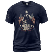 Mens T Shirt Patriotic Abraham Lincoln Guitar 1776-2026 250th Anniversary Rock Tee