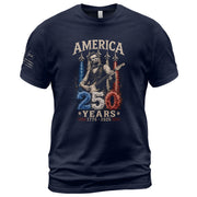 Mens T Shirt Patriotic Abraham Lincoln Guitar 1776-2026 250 Years Fighter Jet Rock Tee