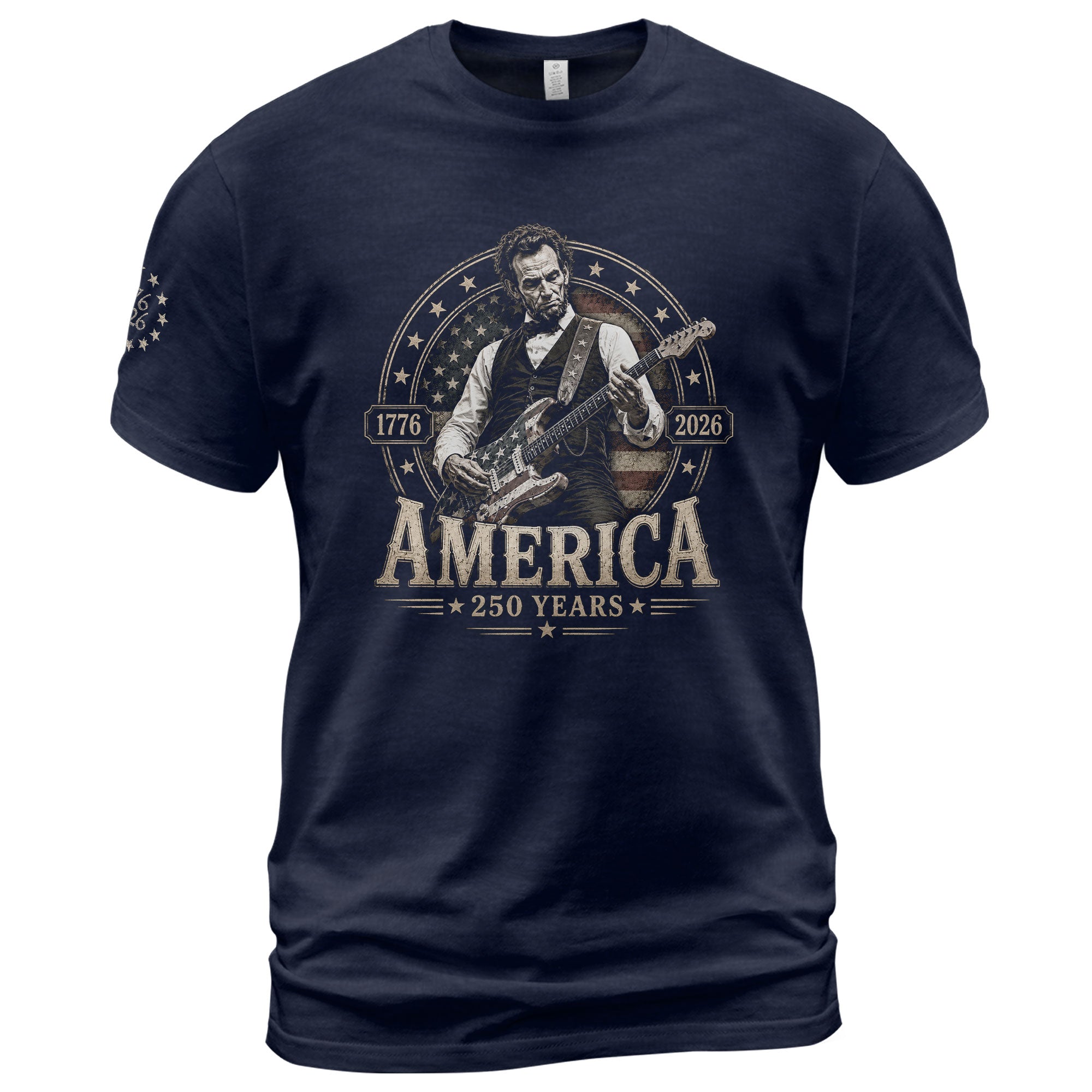 Mens T Shirt Patriotic 250 Years 1776-2026 Abraham Lincoln Star Badge Graphic Tee